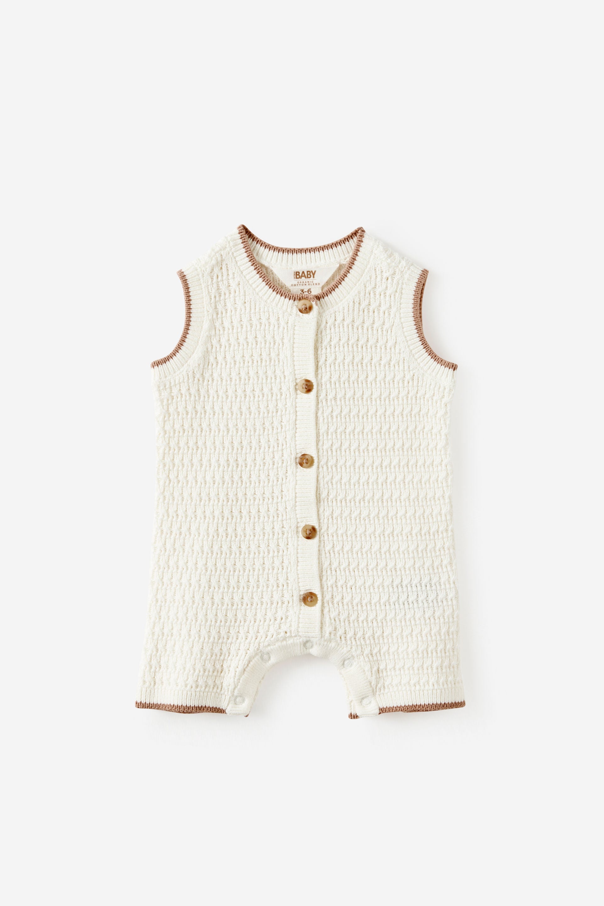 Cotton On Kids - Baby Organic Knit Sleeveless Playsuit - Milk