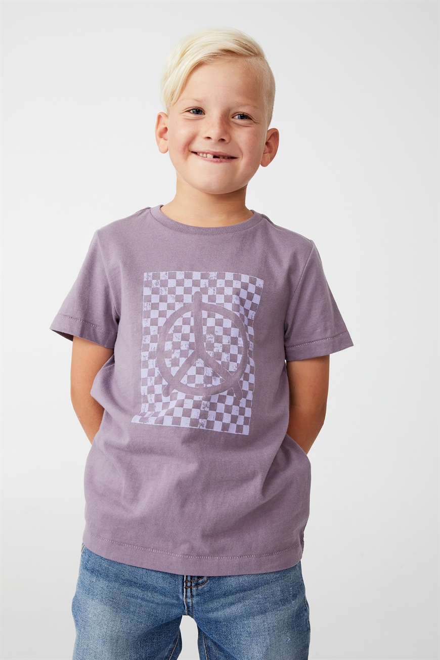 Cotton On Kids - Max Short Sleeve Tee - Dusk purple/checkers peace