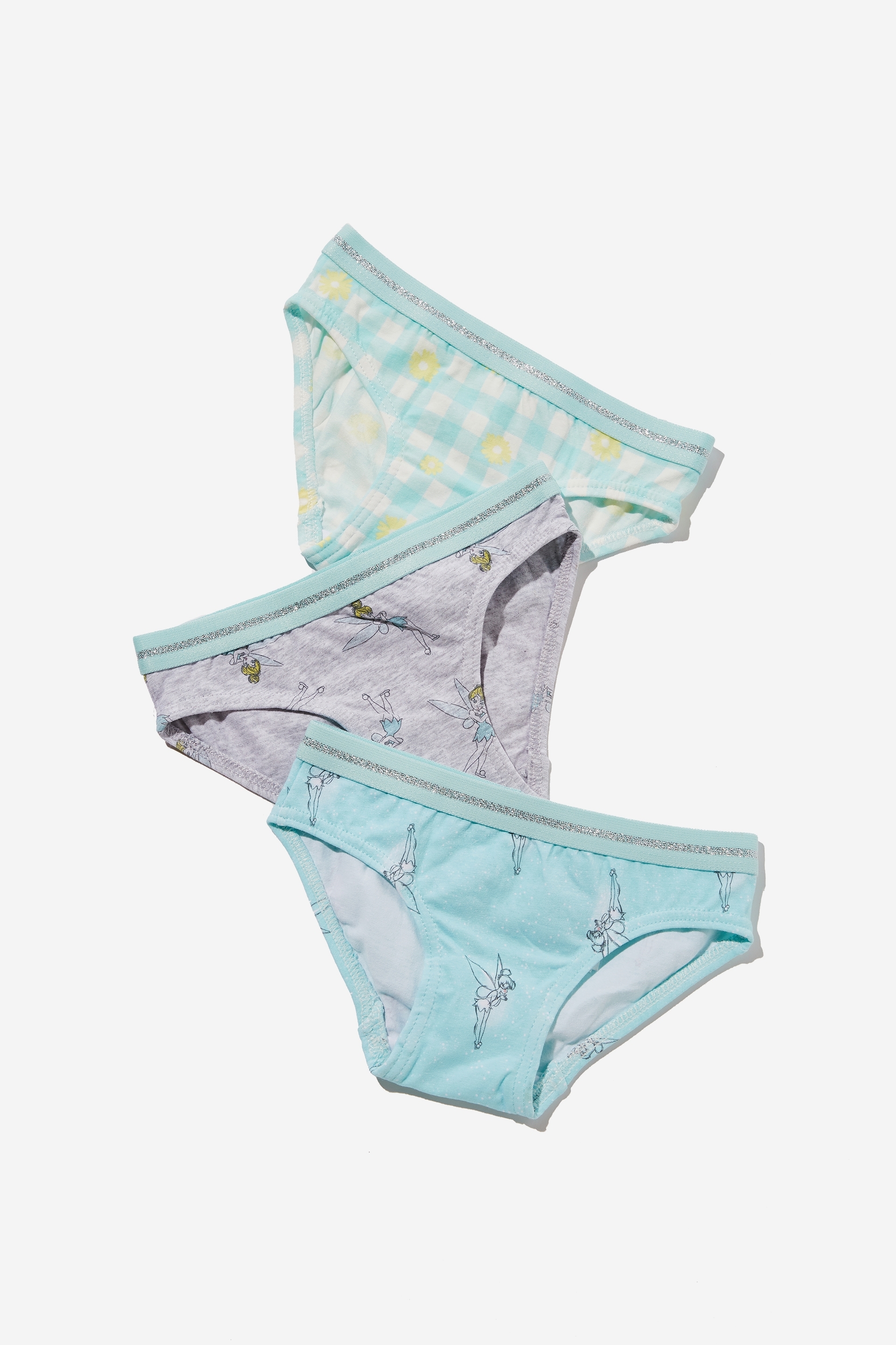 Cotton On Kids - Girls 3 Pack Underwear Licensed - Lcn dis tinkerbelle fairy dream blue
