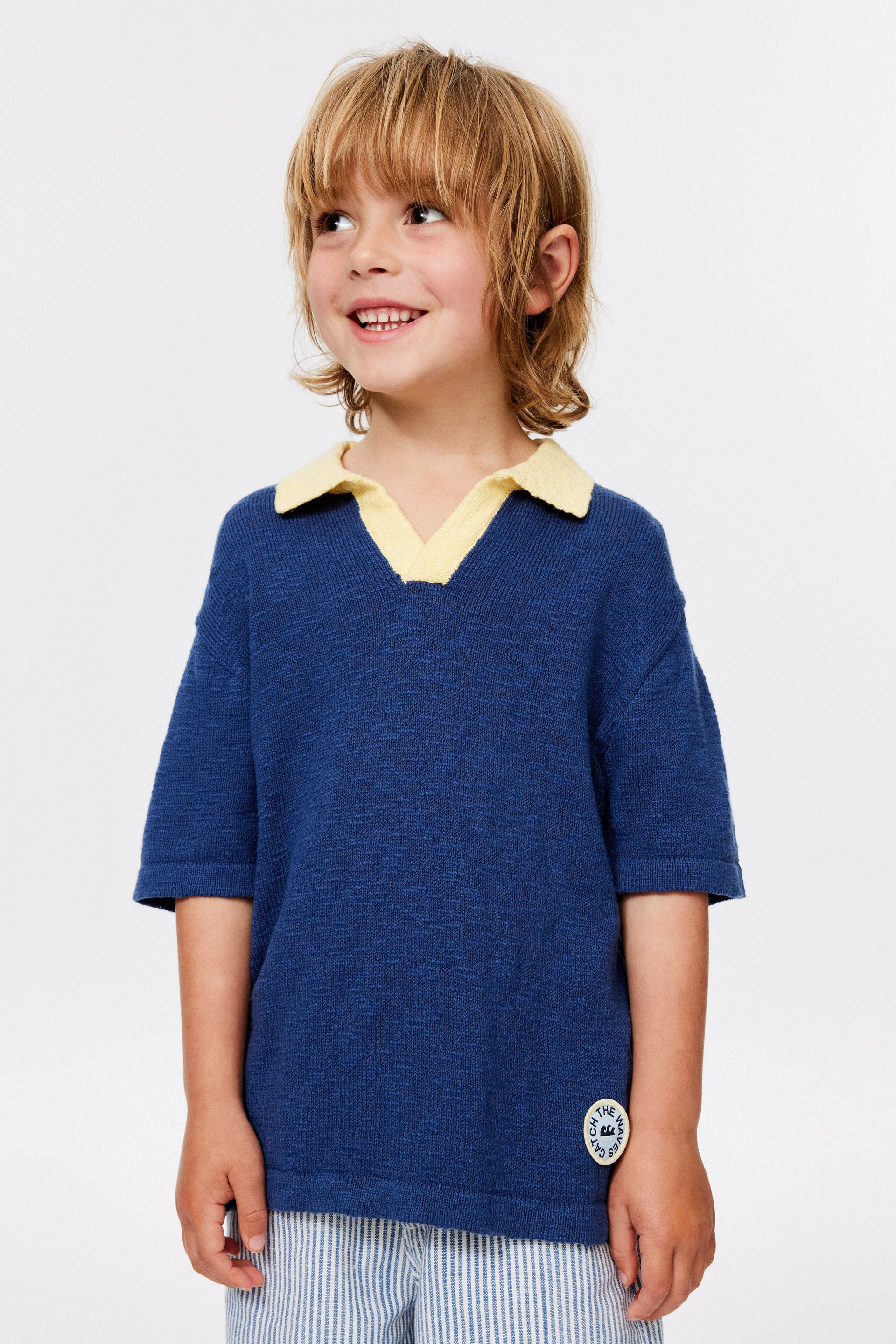Cotton On Kids - Oversized Colour Block Knit Polo - Denim navy/baby yellow