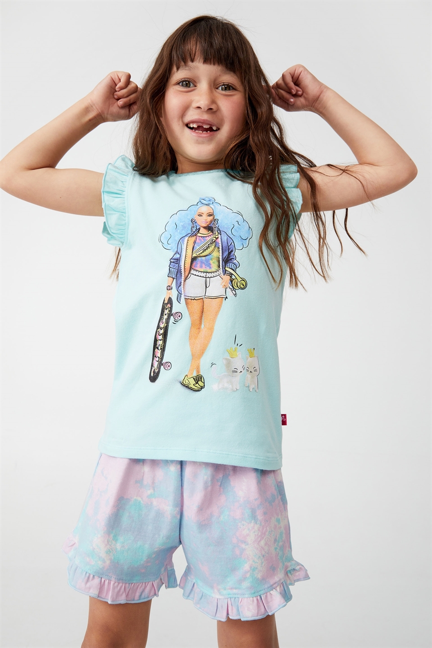 Cotton On Kids - Stacey Flutter Short Sleeve Pyjama Set Licensed - Lcn mat barbie extra kittens/dream blue