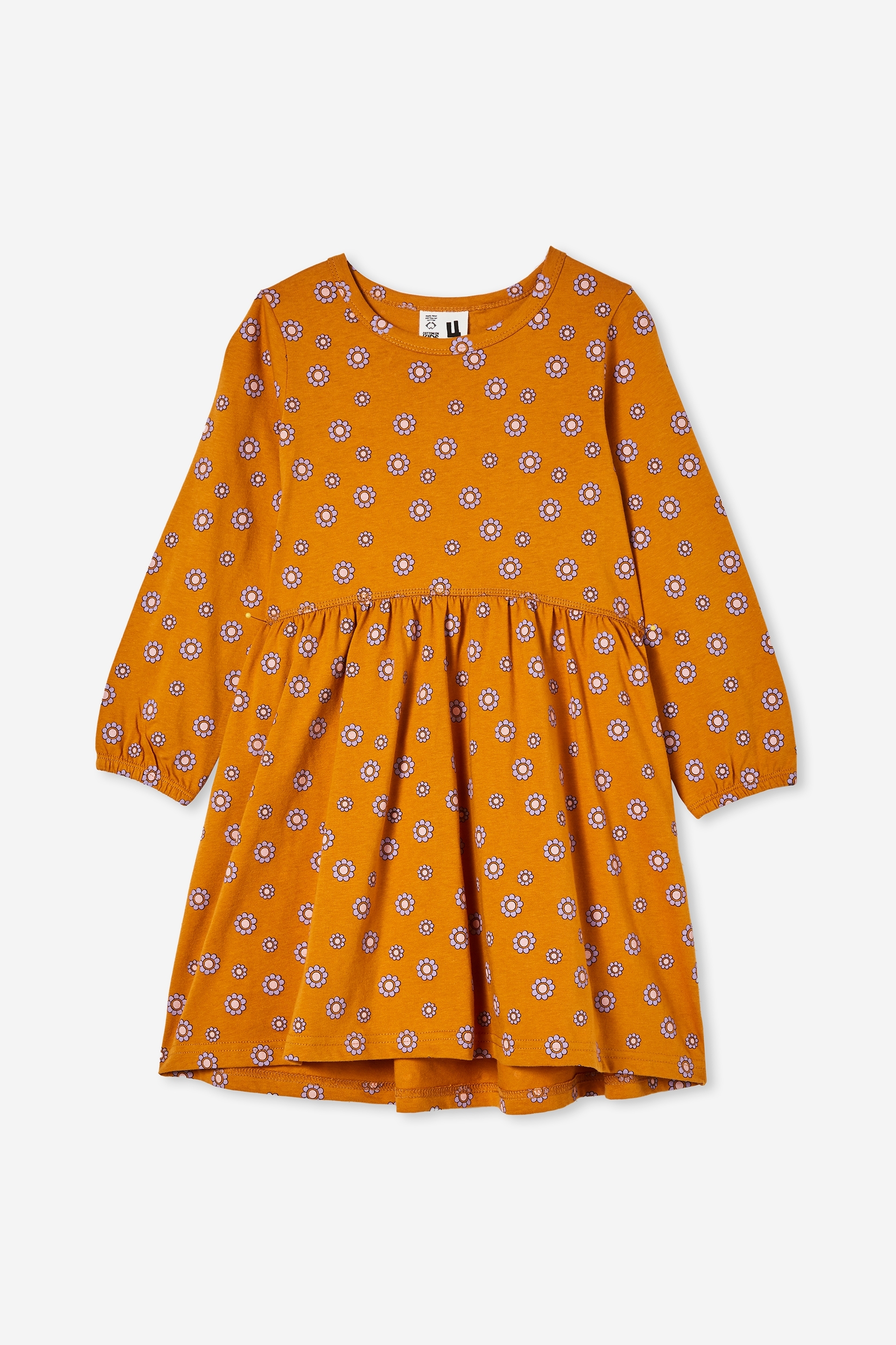 Cotton On Kids - Savannah Long Sleeve Dress - Tumeric latte/garden daisy