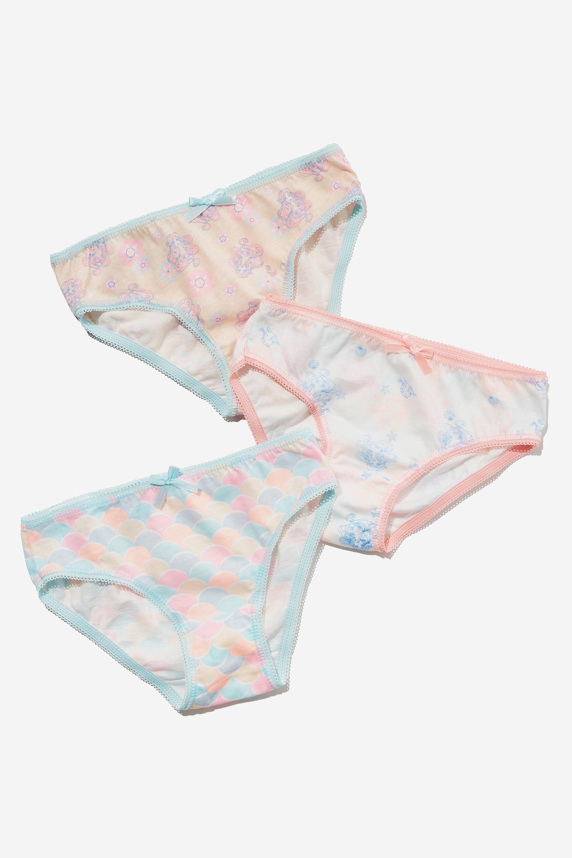 Cotton On Kids - 3 Pack Girls Underwear Licensed - Lcn dis princess ariel/peach tang