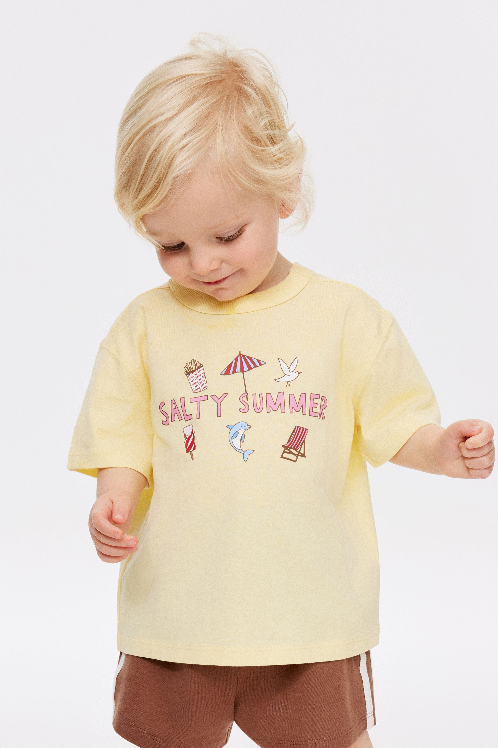 Cotton On Kids - Baby Essential Short Sleeve Graphic Tee - Baby yellow/salty summer