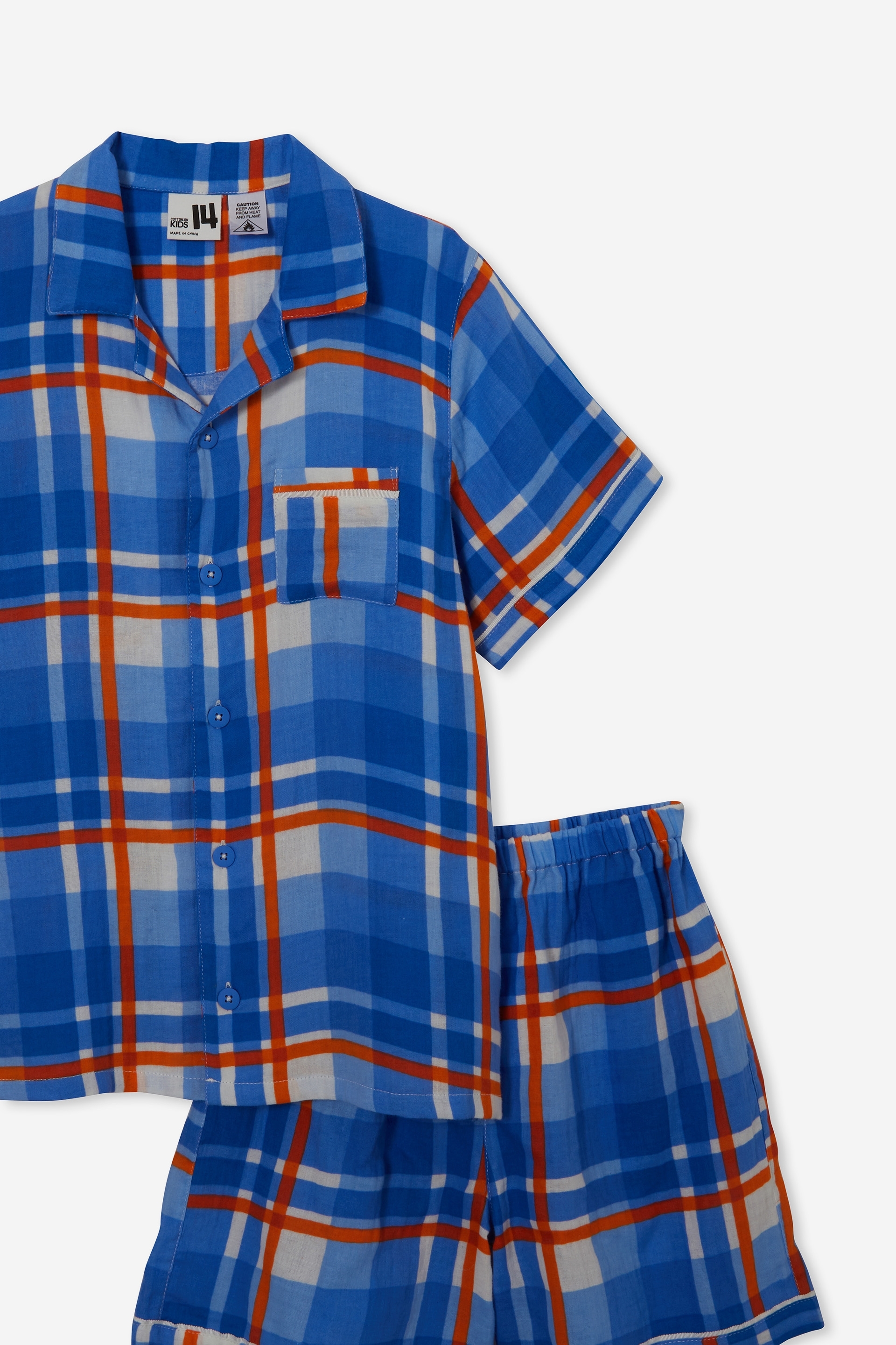 Cotton On Kids - Andrew Cheesecloth Short Sleeve Pyjama Set - Bluebell/summer check