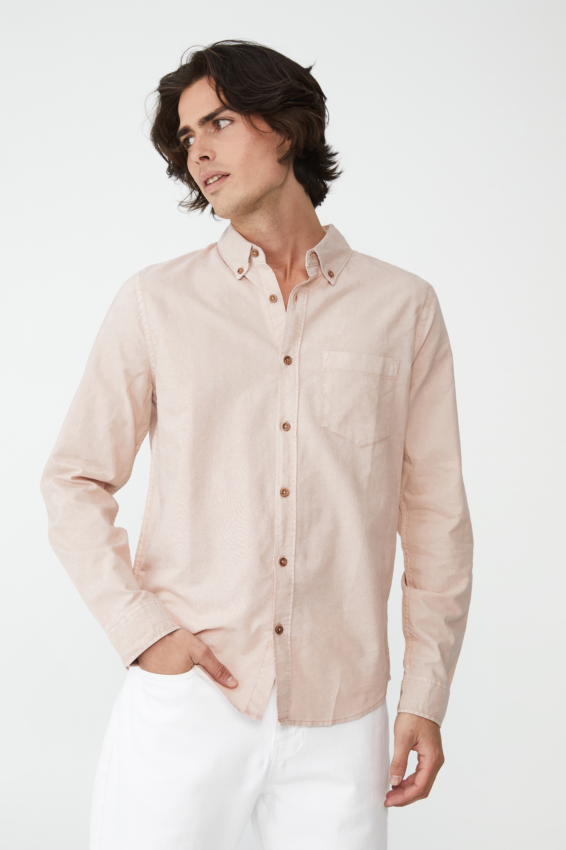 Cotton On Men - Mayfair Long Sleeve Shirt - Vintage pink