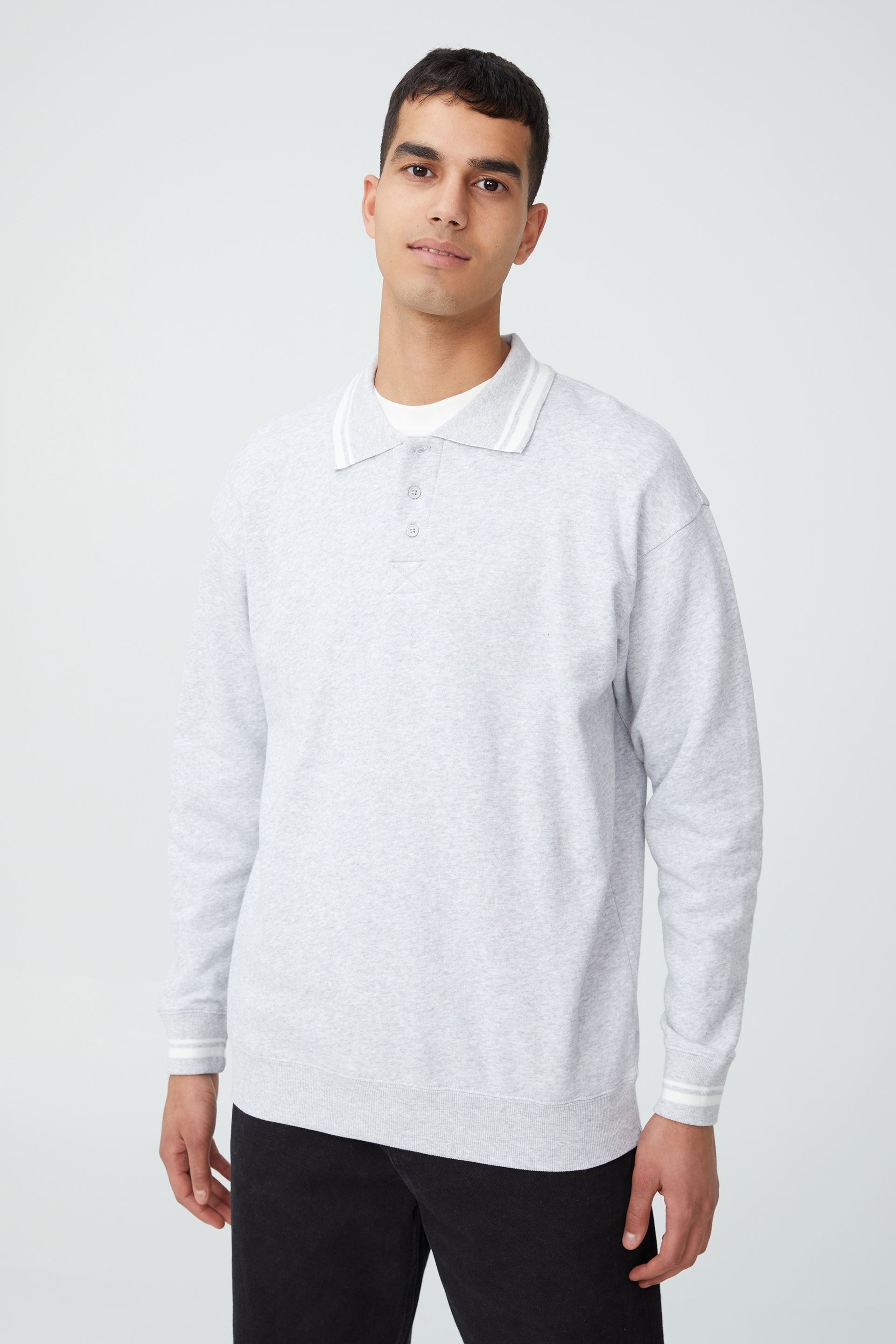Cotton On Men - Box Fit Rugby Fleece - Light grey marle
