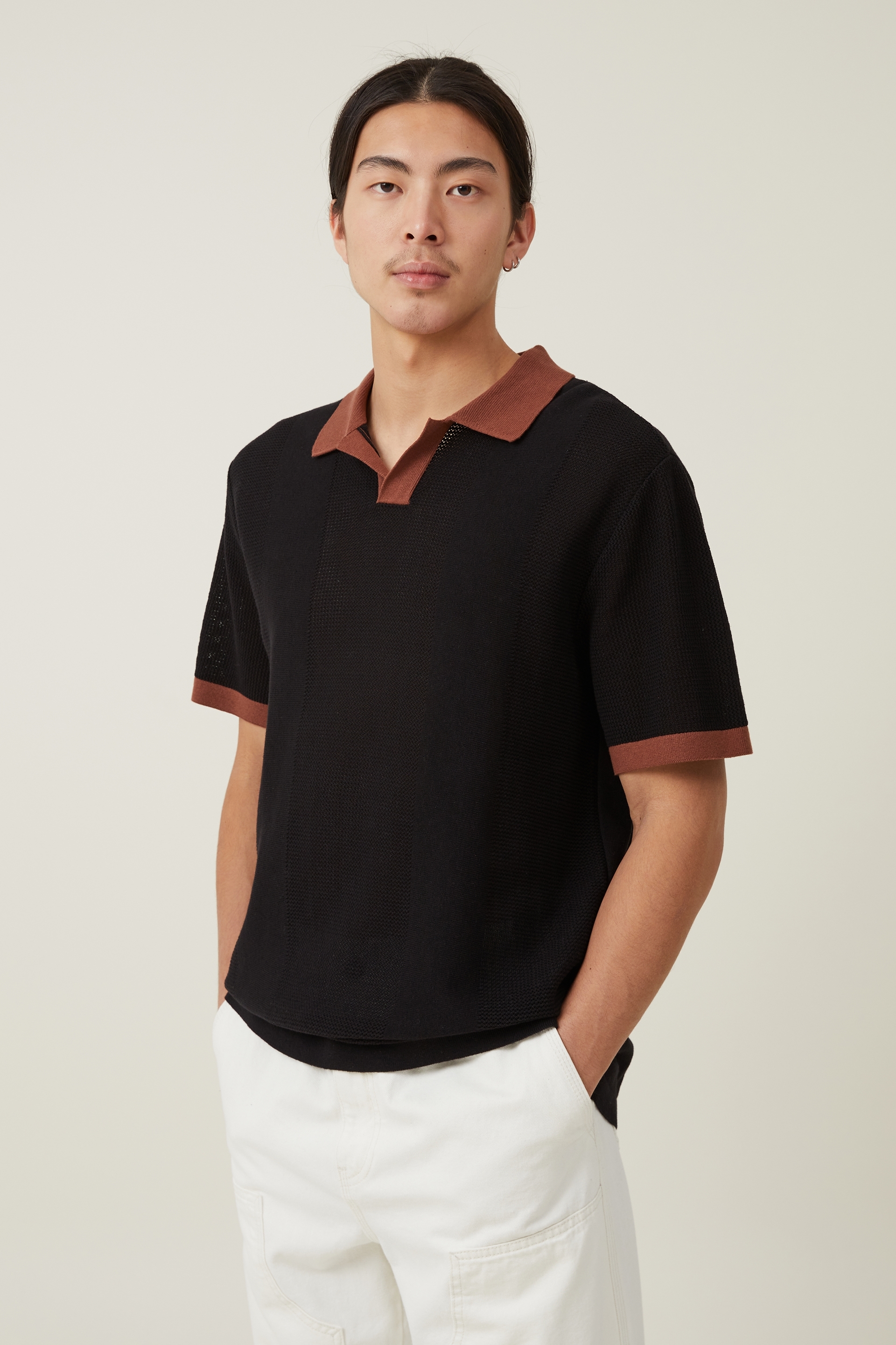 Cotton On Men - Resort Short Sleeve Polo - Black ginger