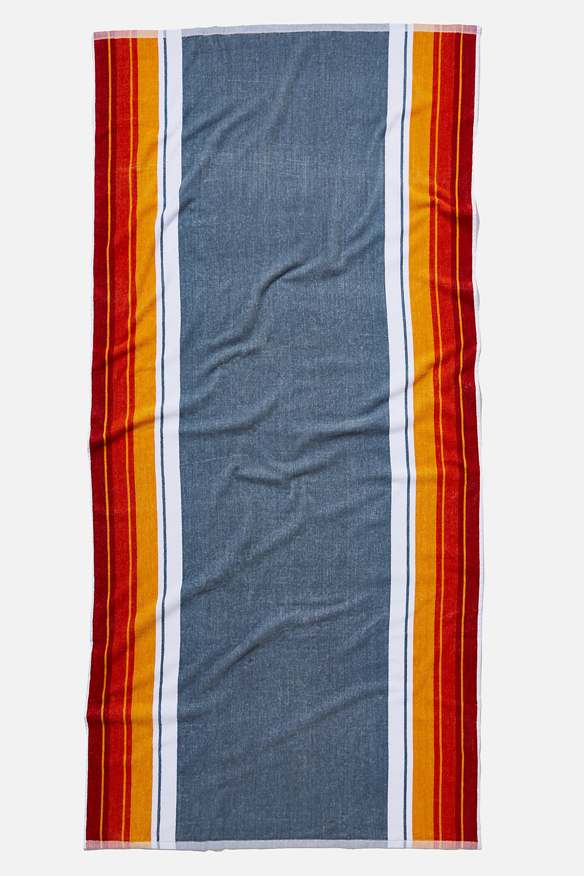 Cotton On Men - Mens Jacquard Textured Towel - Blue/gold/red vert stripe