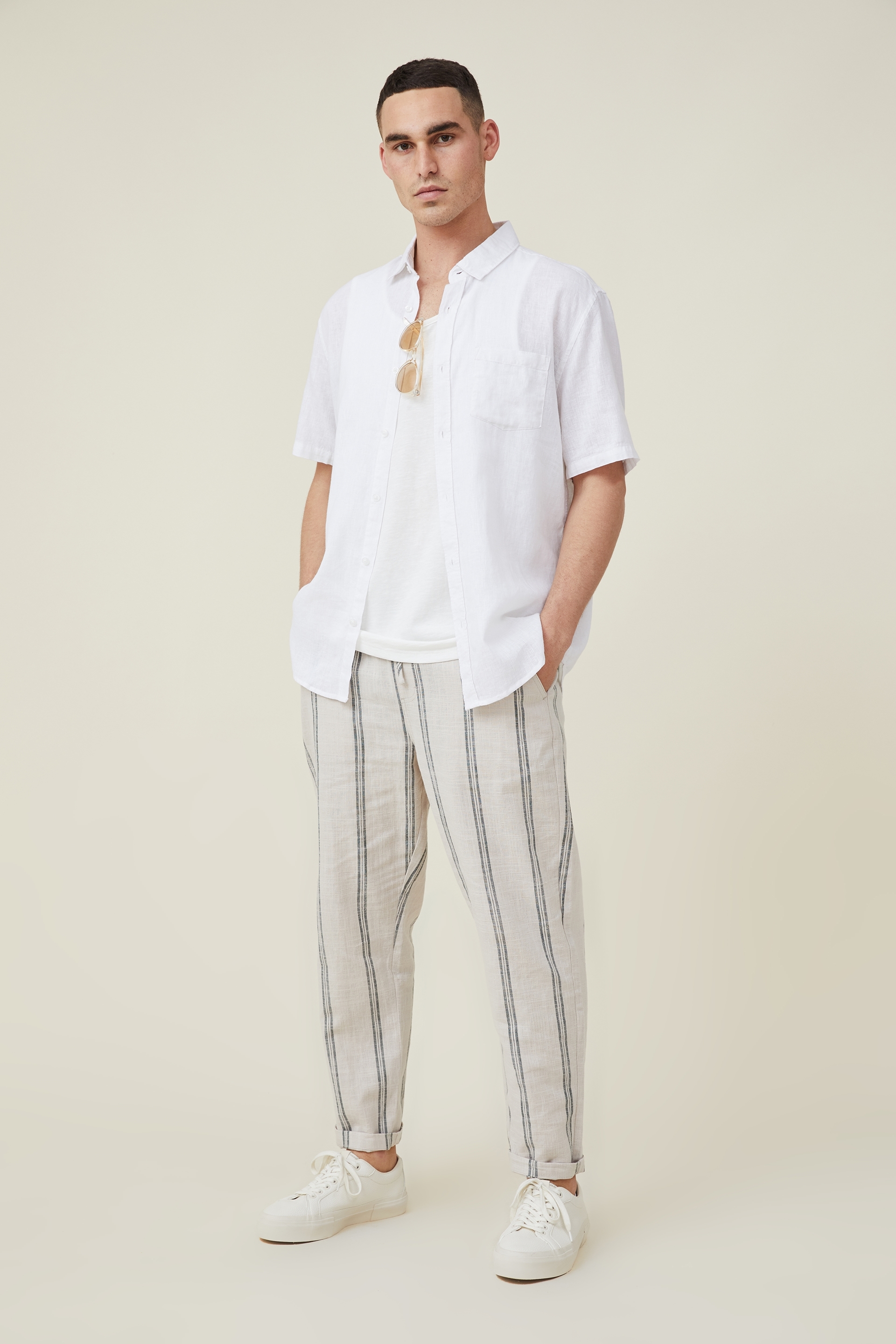 Cotton On Men - East Coast Textured Pant - Oatmeal stripe