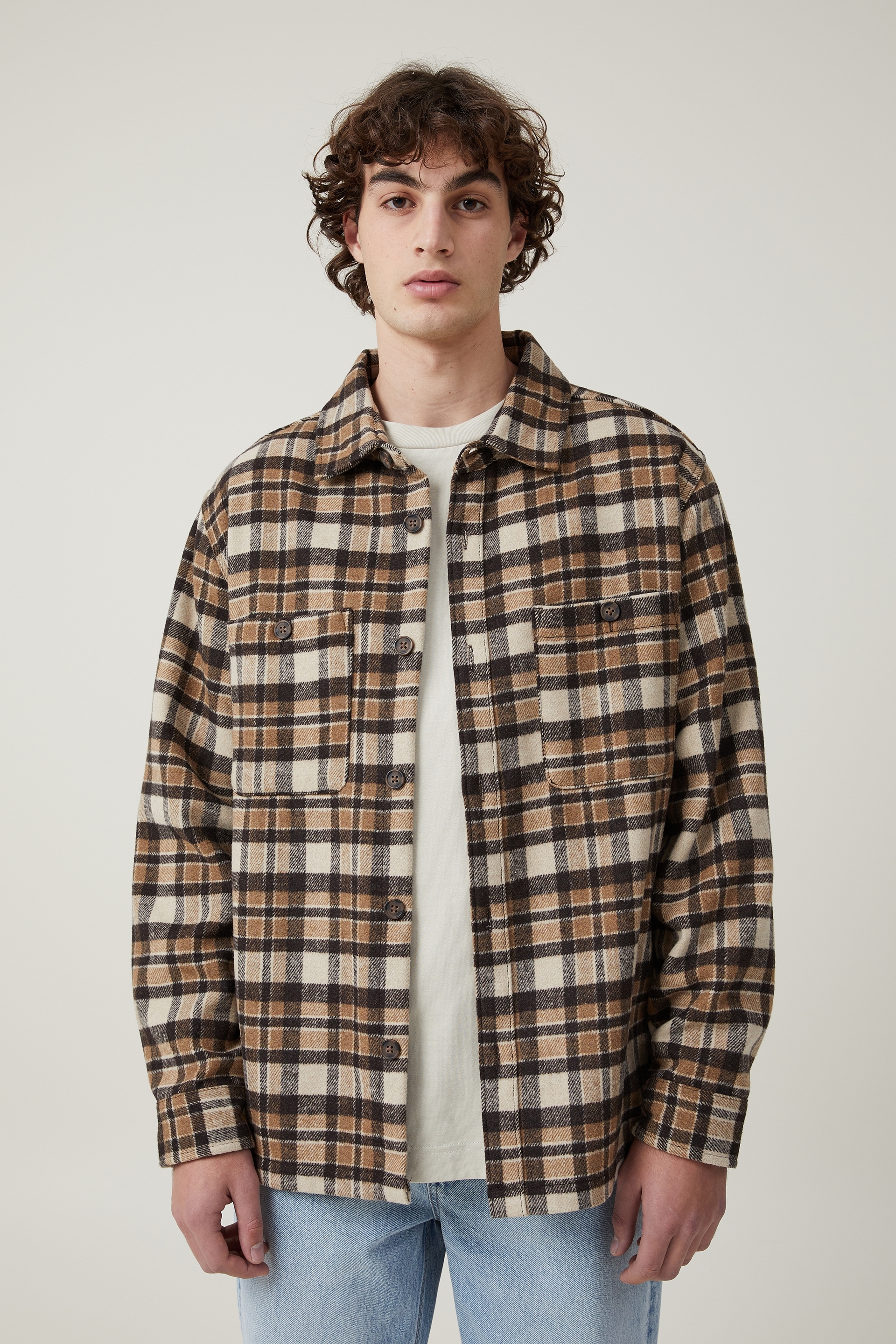 Cotton On Men - Heavy Overshirt - Natural oversized check