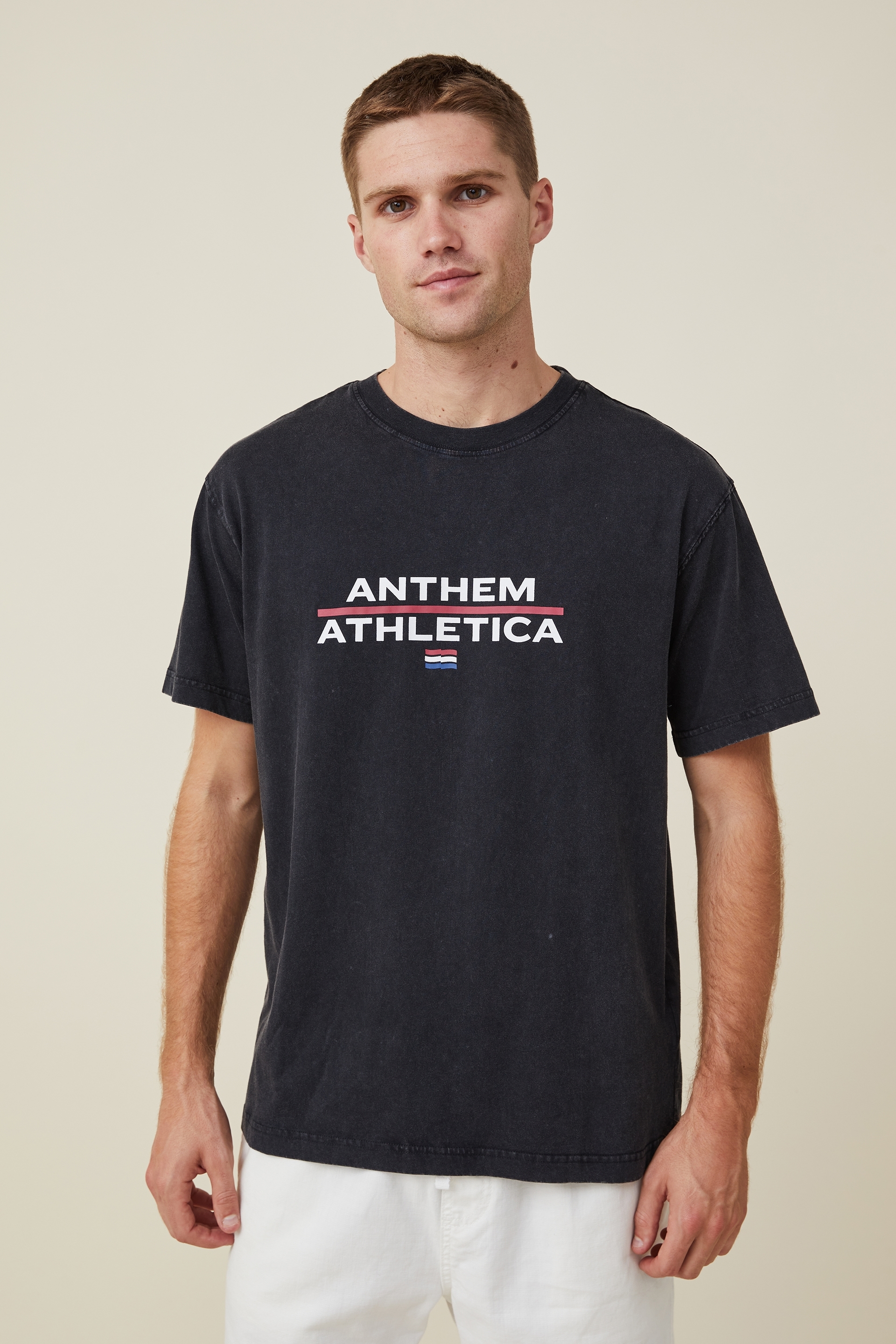 Cotton On Men - Premium Loose Fit Classic T-Shirt - Black/anthem athletica