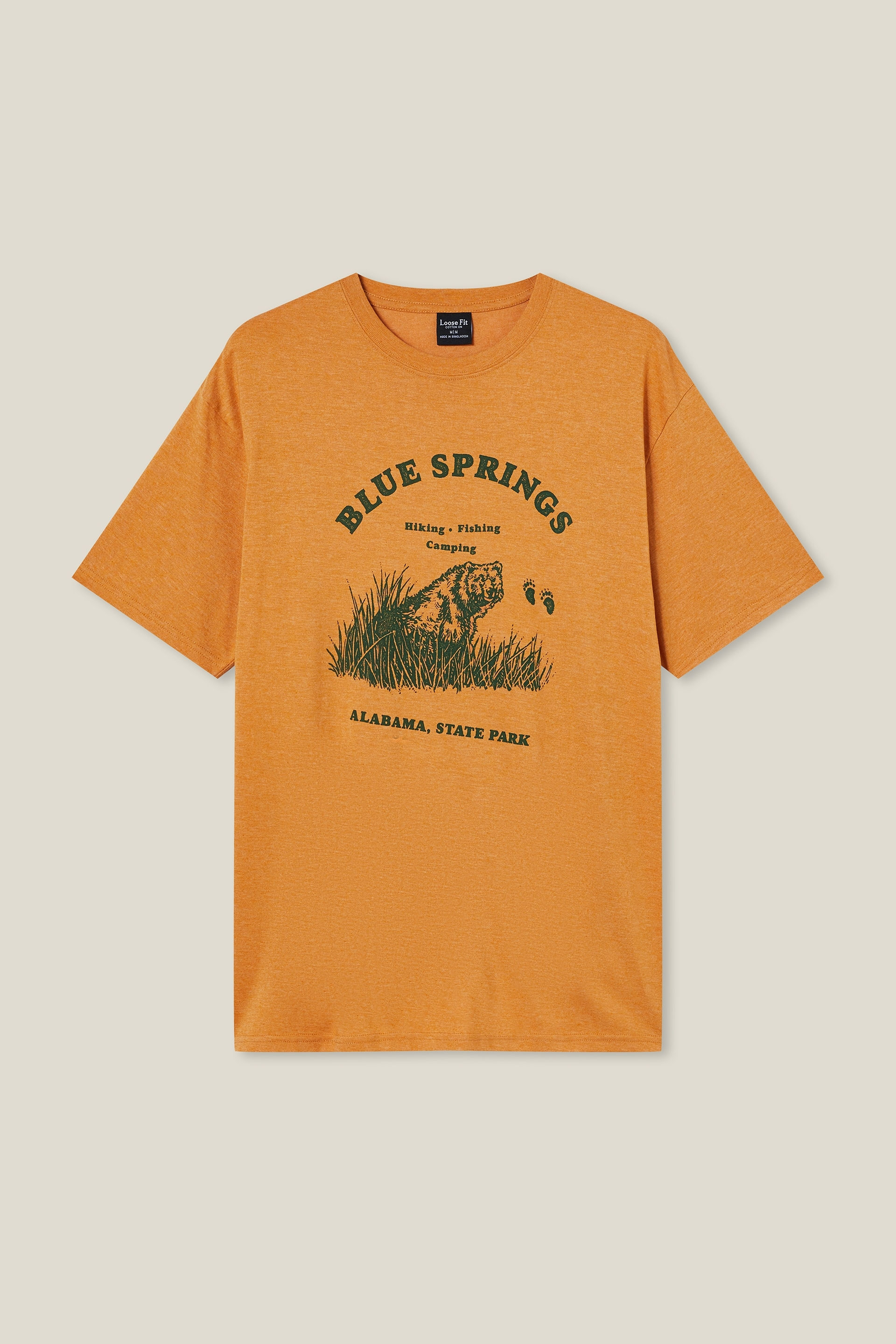 Cotton On Men - Loose Fit Souvenir T-Shirt - Honey gold/alabama State Park