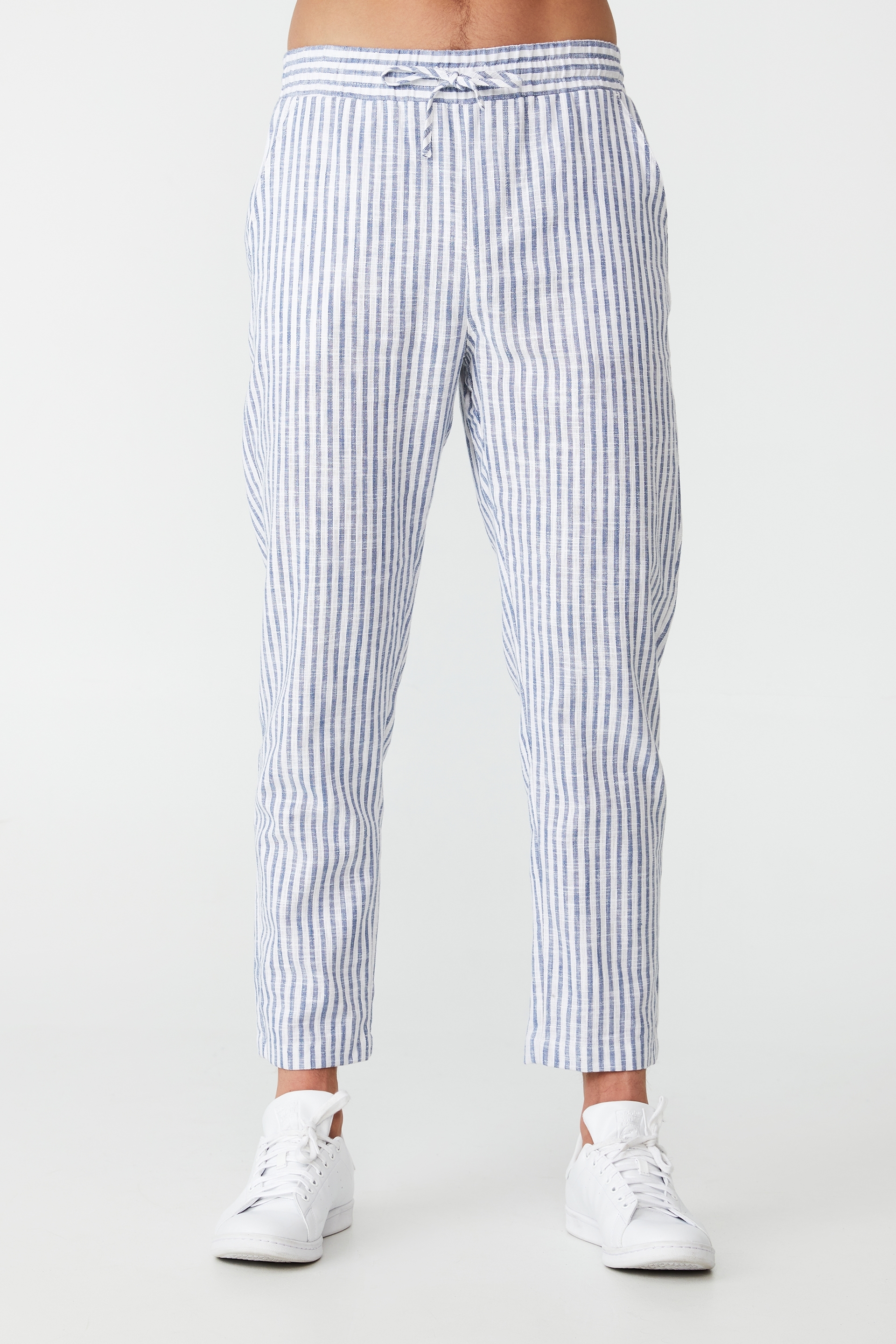 Cotton On Men - East Coast Textured Pant - Navy white striped