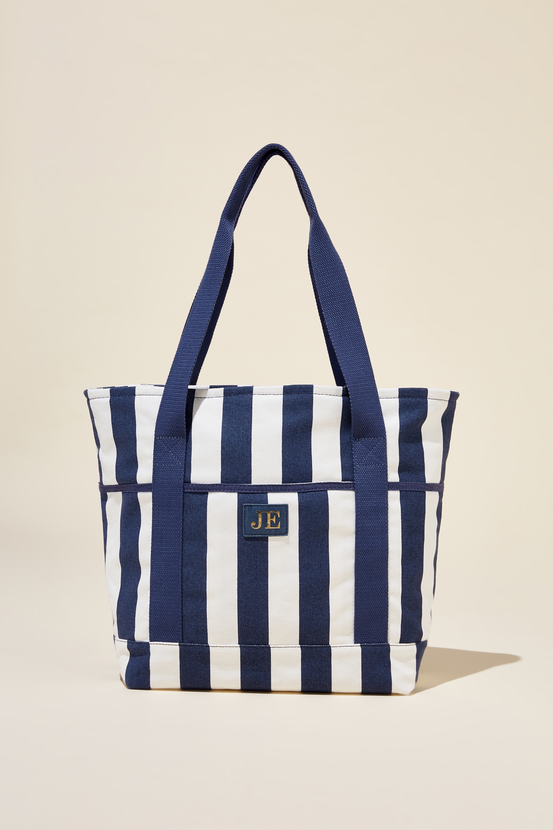 Cotton On Men - Insulated Tote Personalised - Navy/white bold stripe