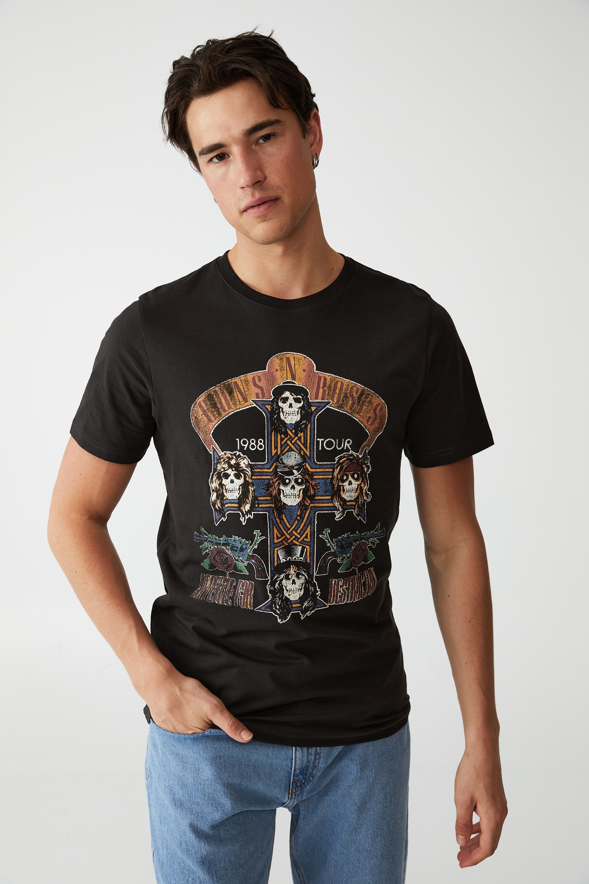 Cotton On Men - Tbar Collab Icon T-Shirt - Lcn bra washed black/guns n roses-apetite for