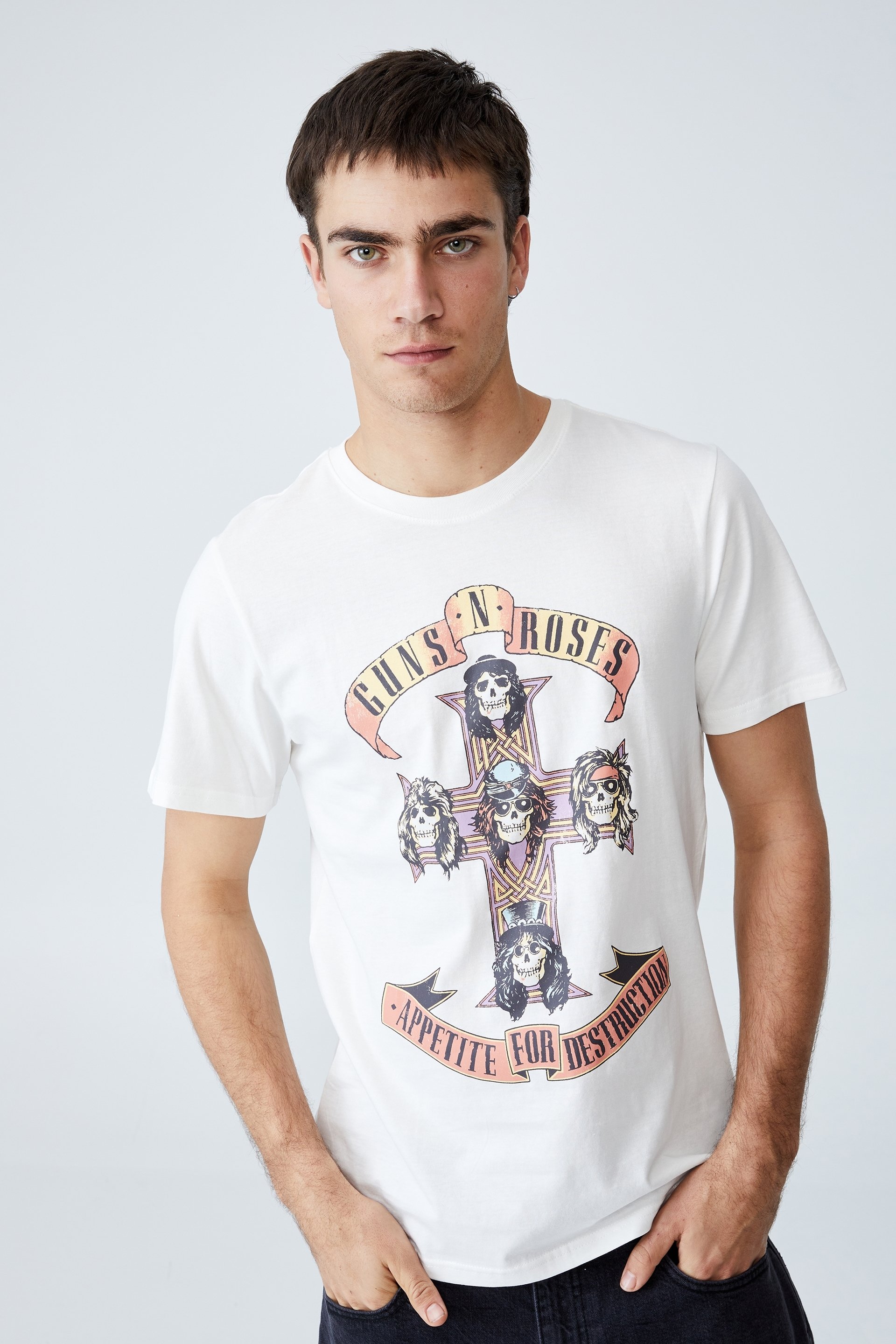 Cotton On Men - Tbar Collab Icon T-Shirt - Lcn bra vintage white/guns n roses - appetite