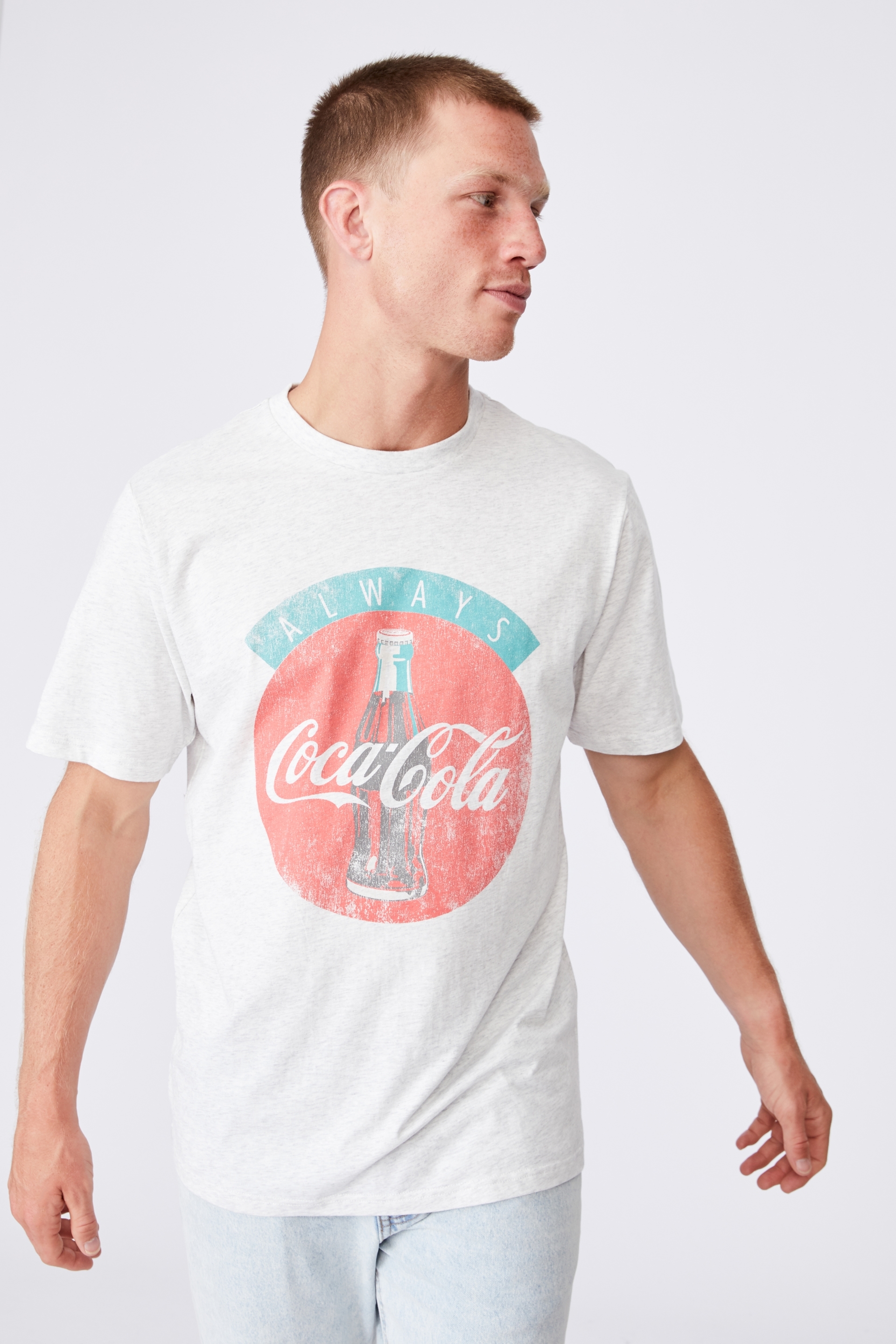 Cotton On Men - Tbar Collab Pop Culture T-Shirt - Lcn cc white marle/coca cola-always