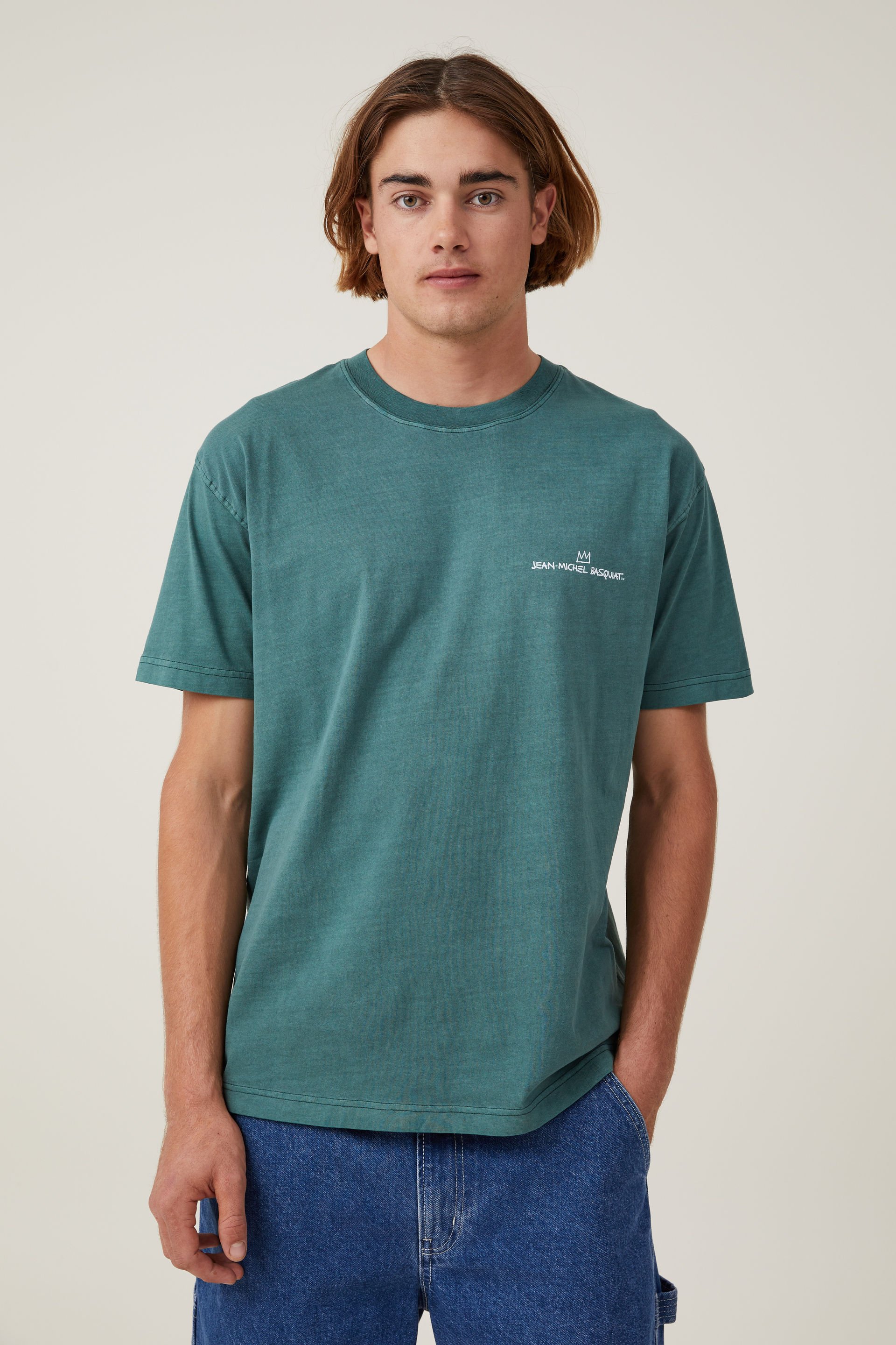 Cotton On Men - Basquiat Loose Fit T-Shirt - Lcn bsq pineneedle green/portrait of hell