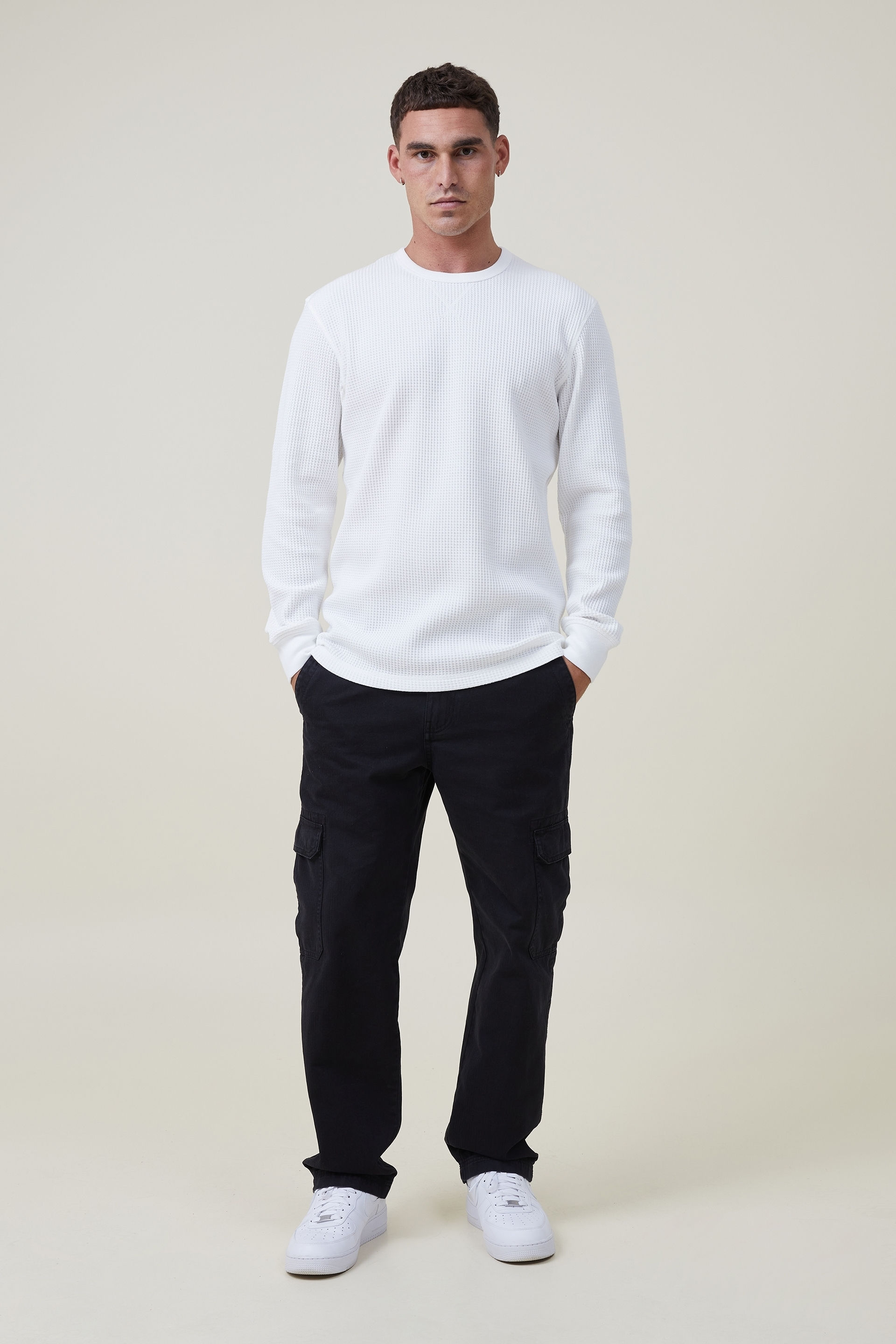 Cotton on Men - Boston Long Sleeve Shirt - Black Waffle Check