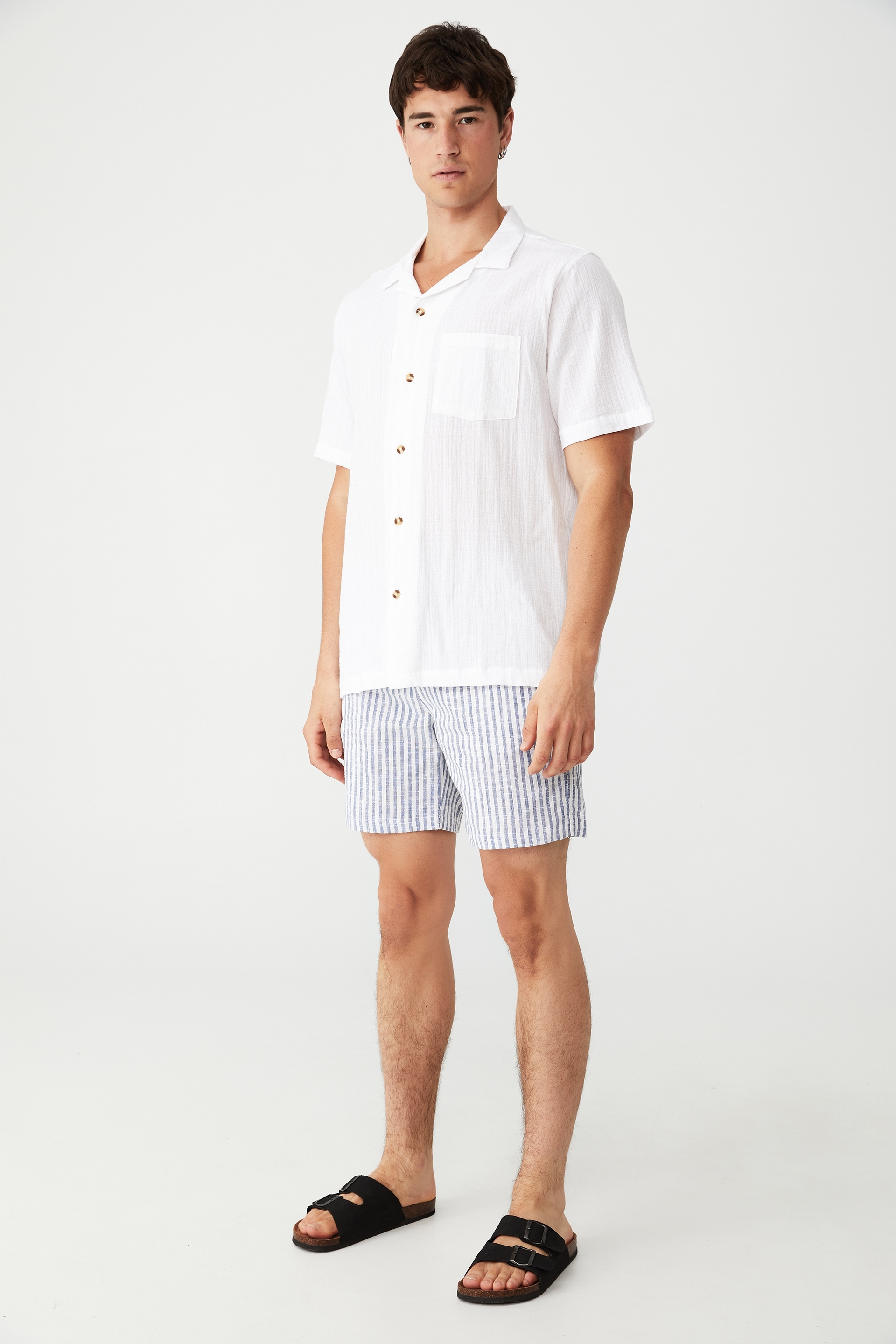 Cotton On Men - East Coast Textured Short - Indigo stripe