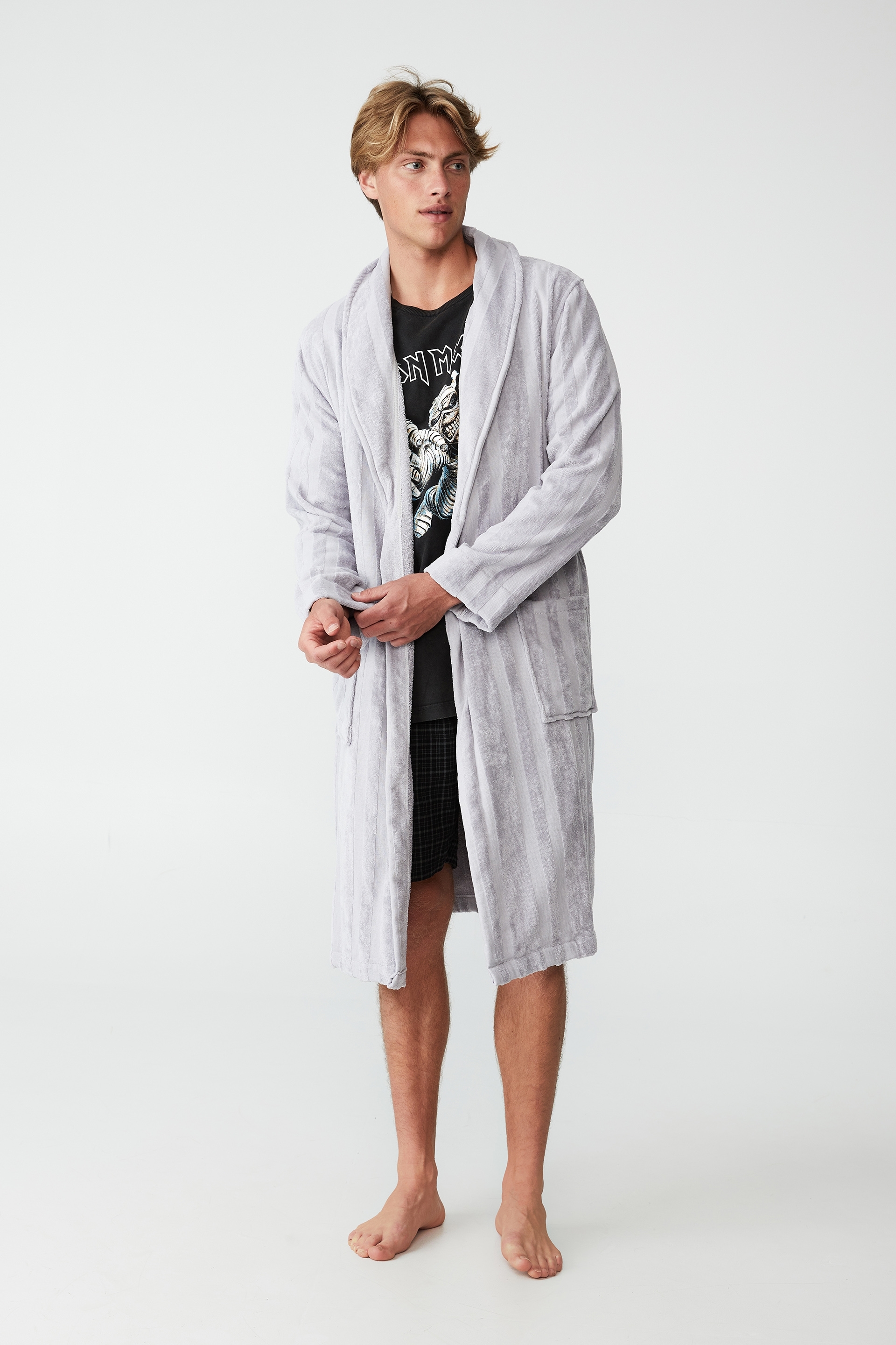 Cotton On Men - Mens Toweling Gown - Grey marle