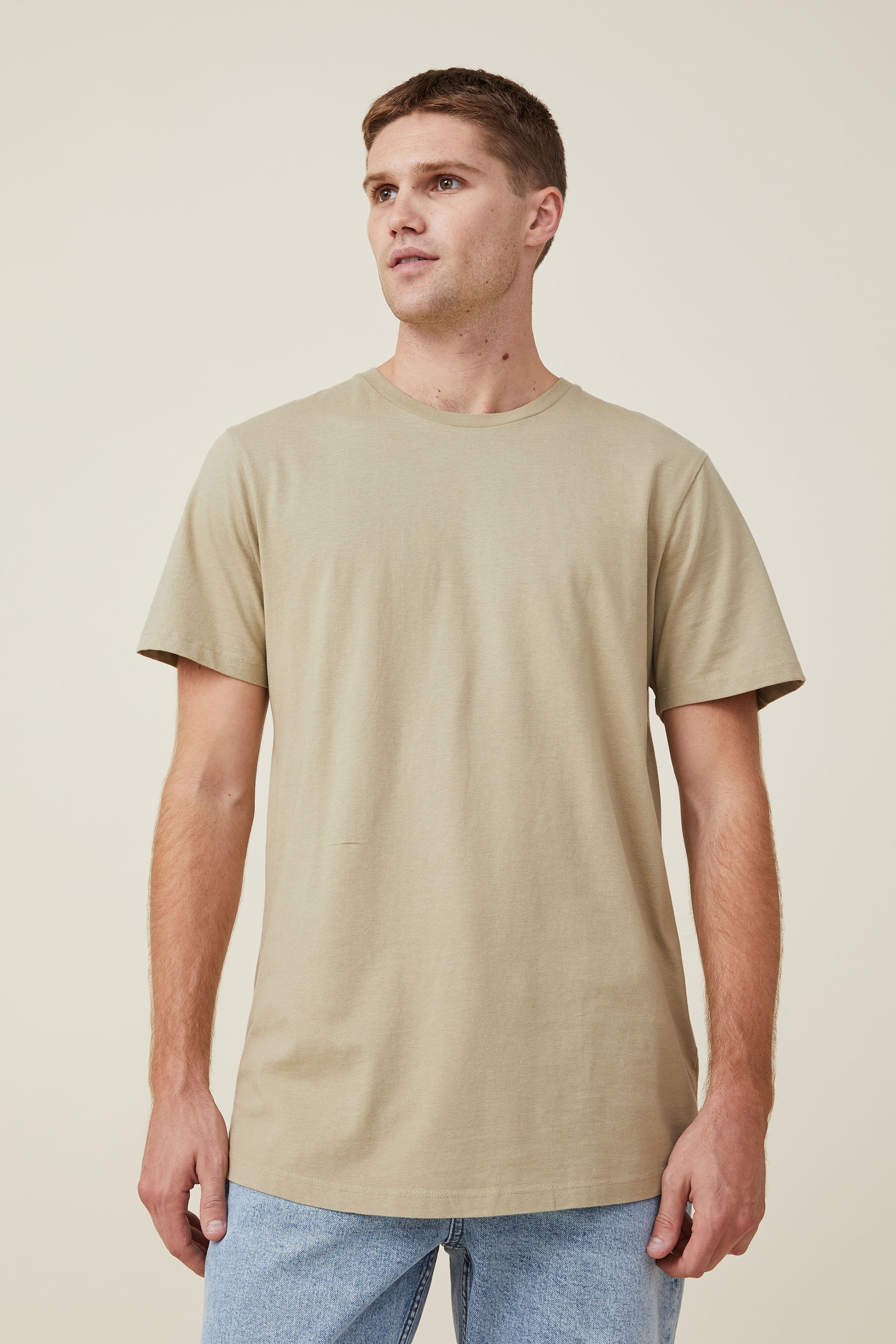 Cotton On Men - Organic Longline T-Shirt - Gravel stone