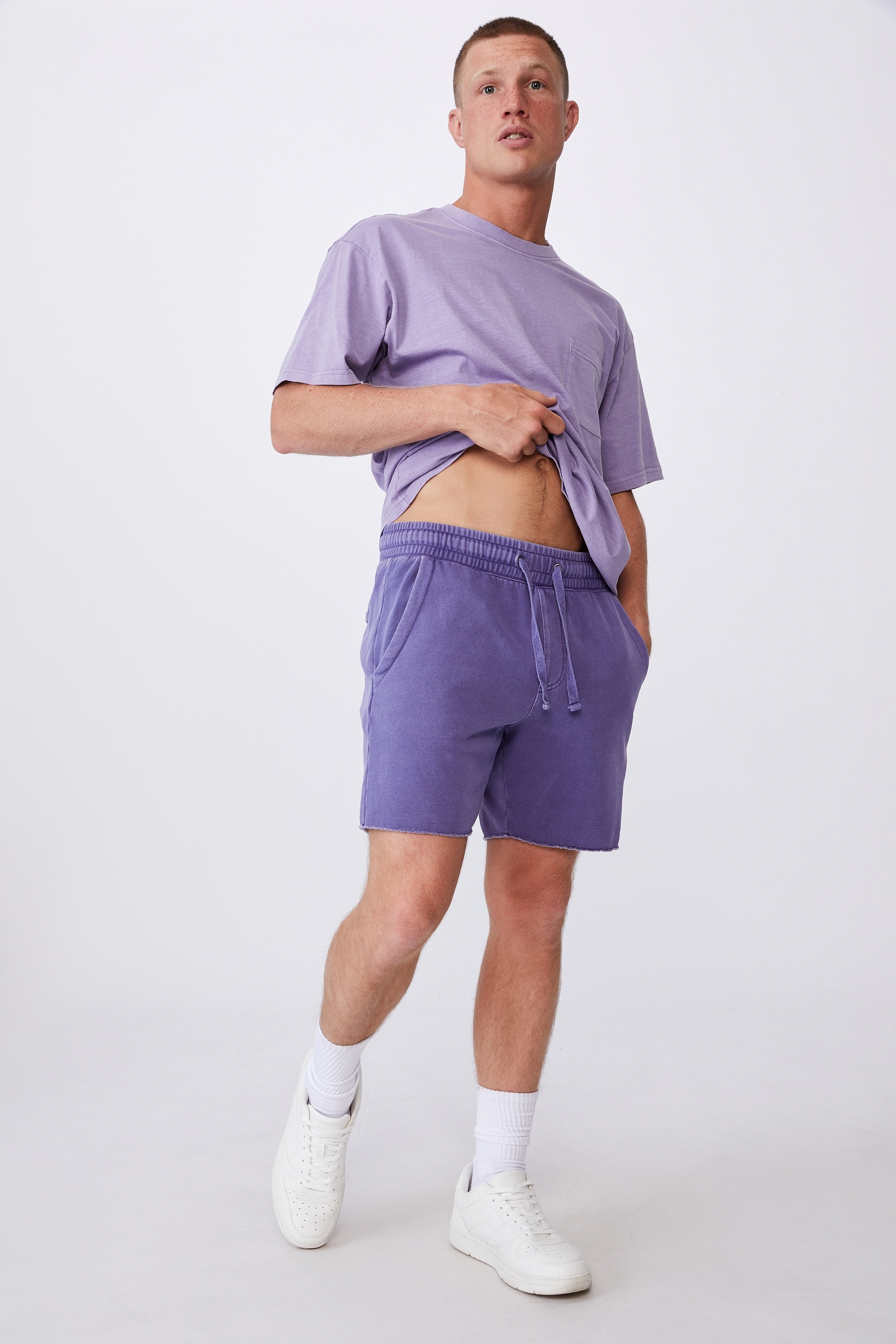 purple fleece shorts