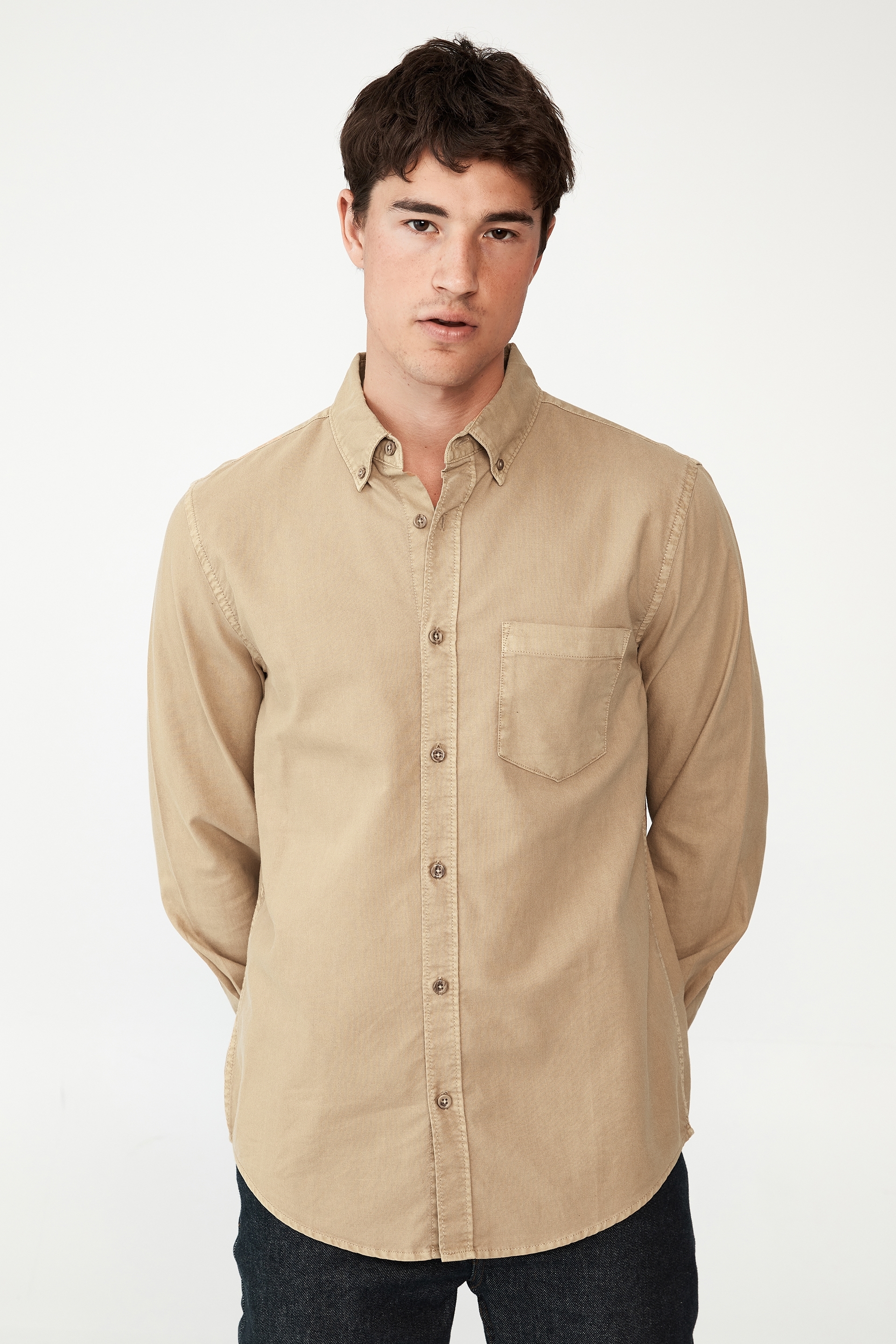Cotton On Men - Mayfair Long Sleeve Shirt - Vintage camel