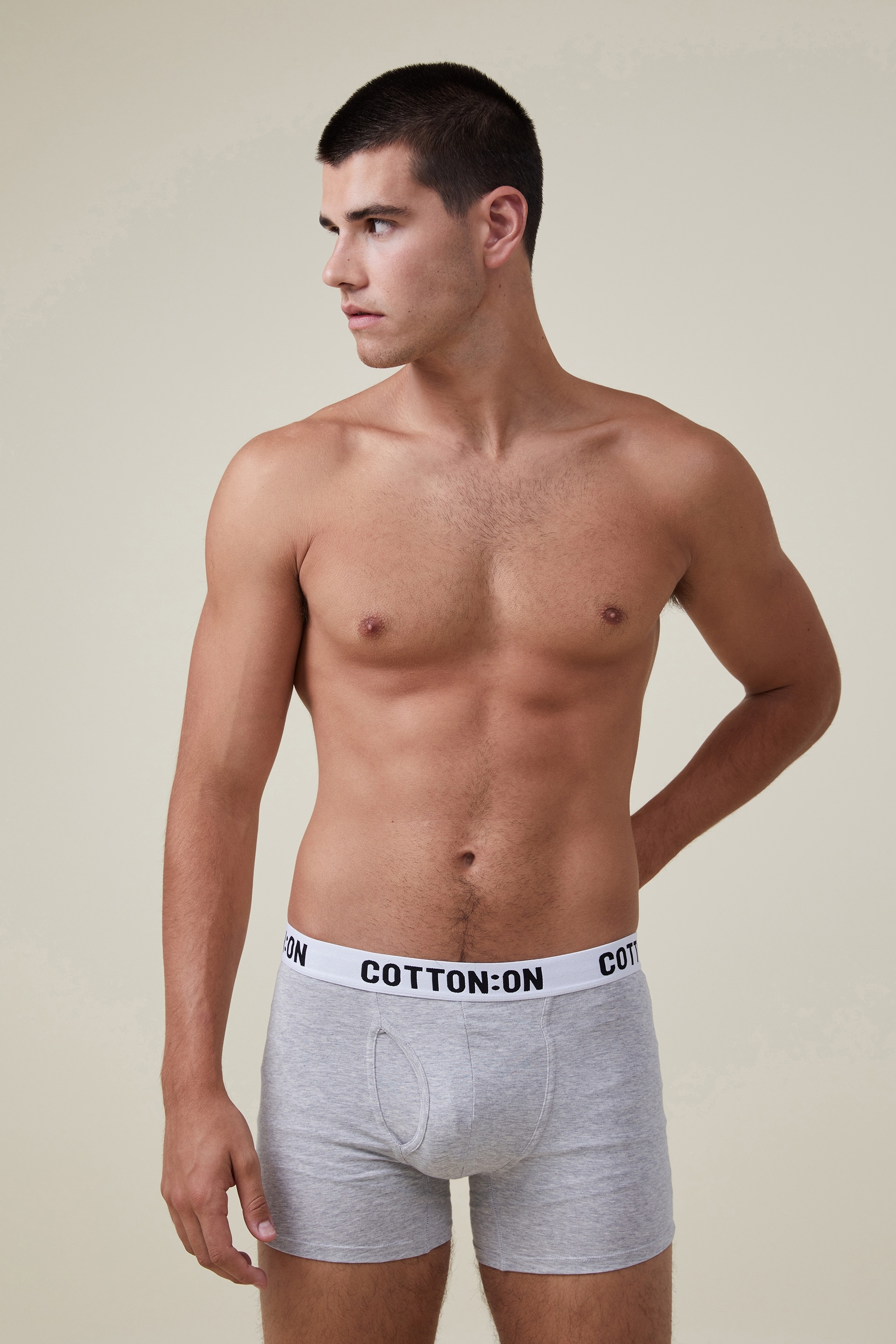 Cotton On Men - Mens Organic Cotton Trunks - Light grey marle/white/black