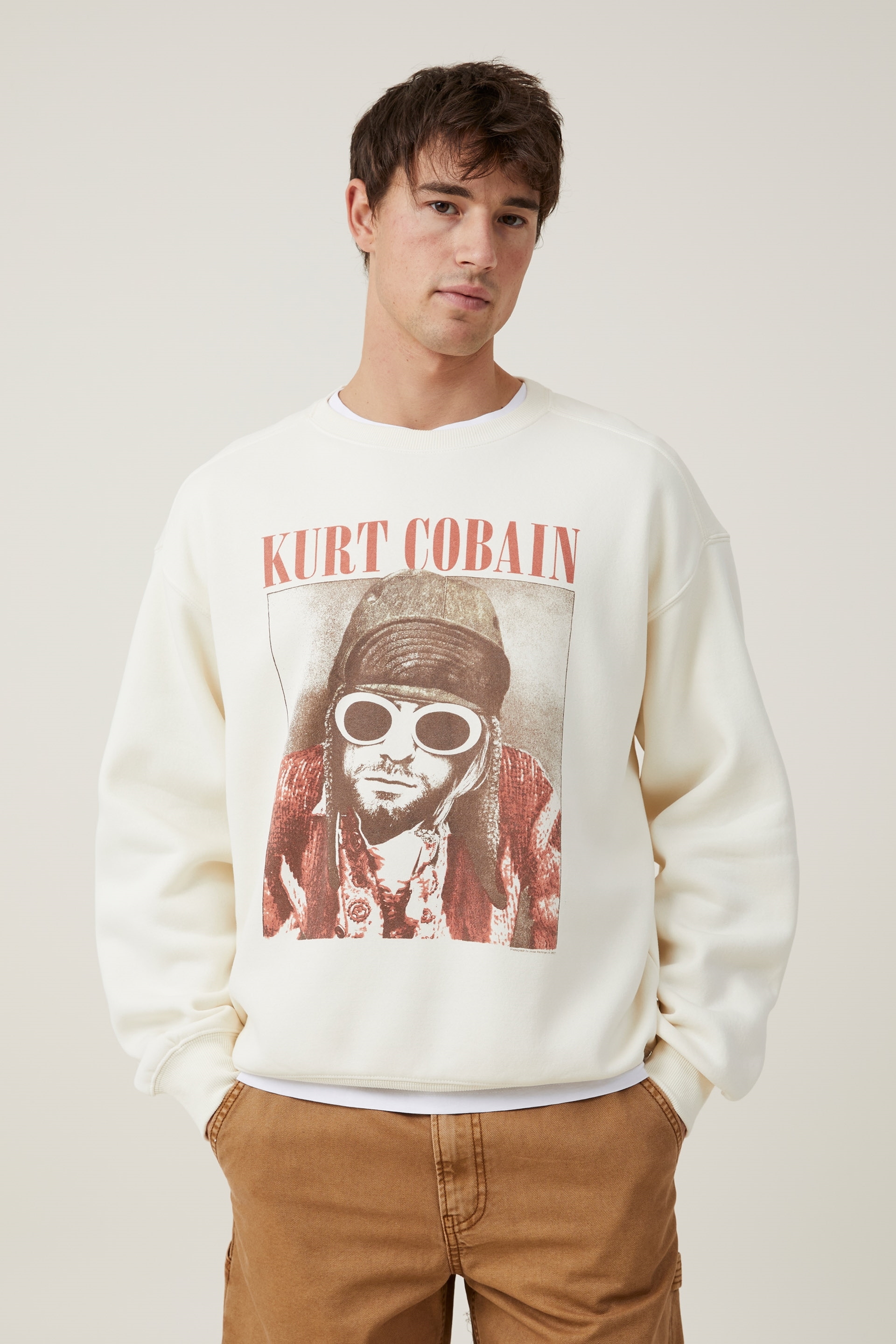 Cotton On Men - Oversized Music Sweater - Lcn mt cream puff/kurt cobain - lofi