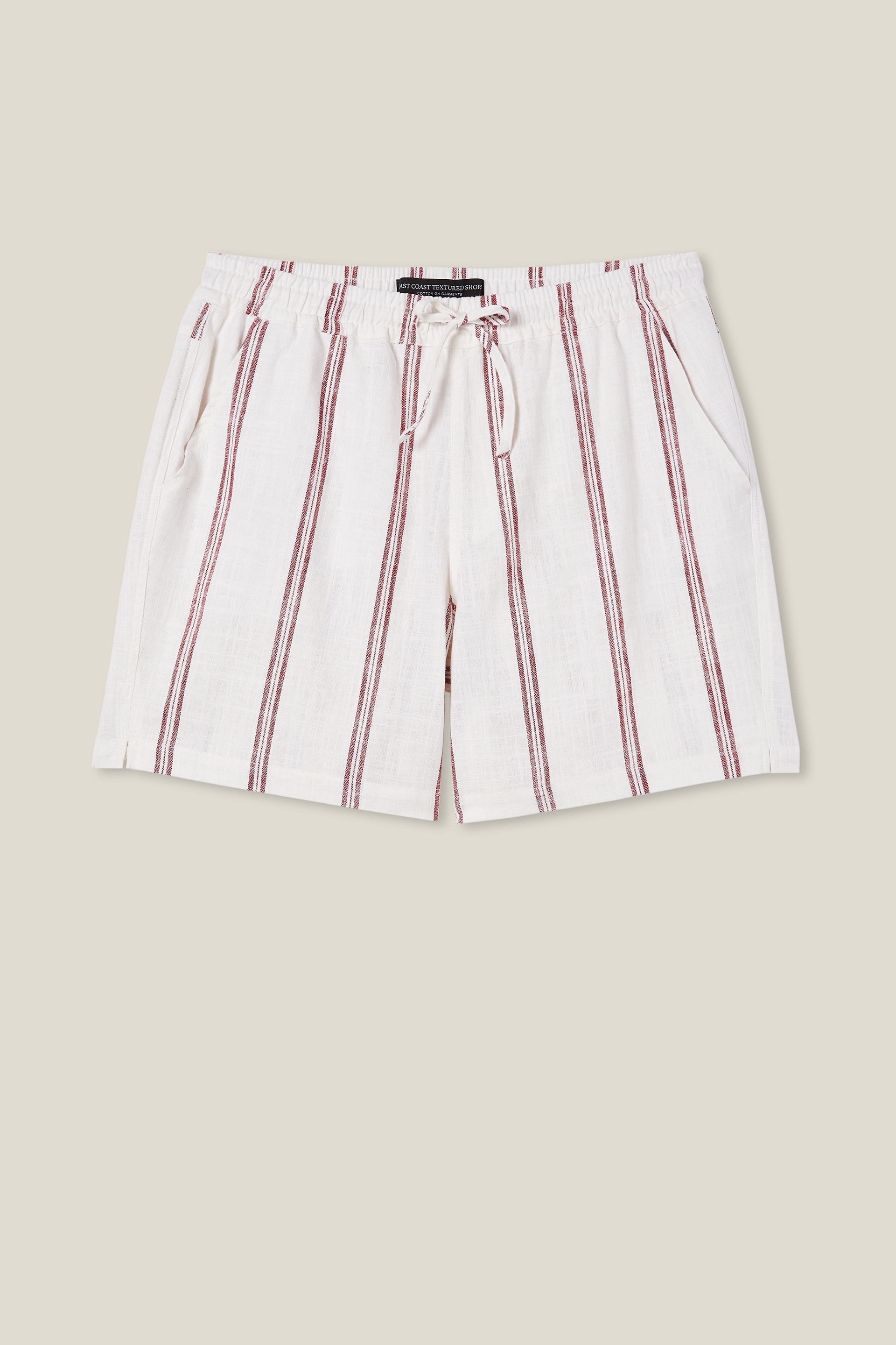 Cotton On Men - East Coast Textured Short - White raspberry stripe