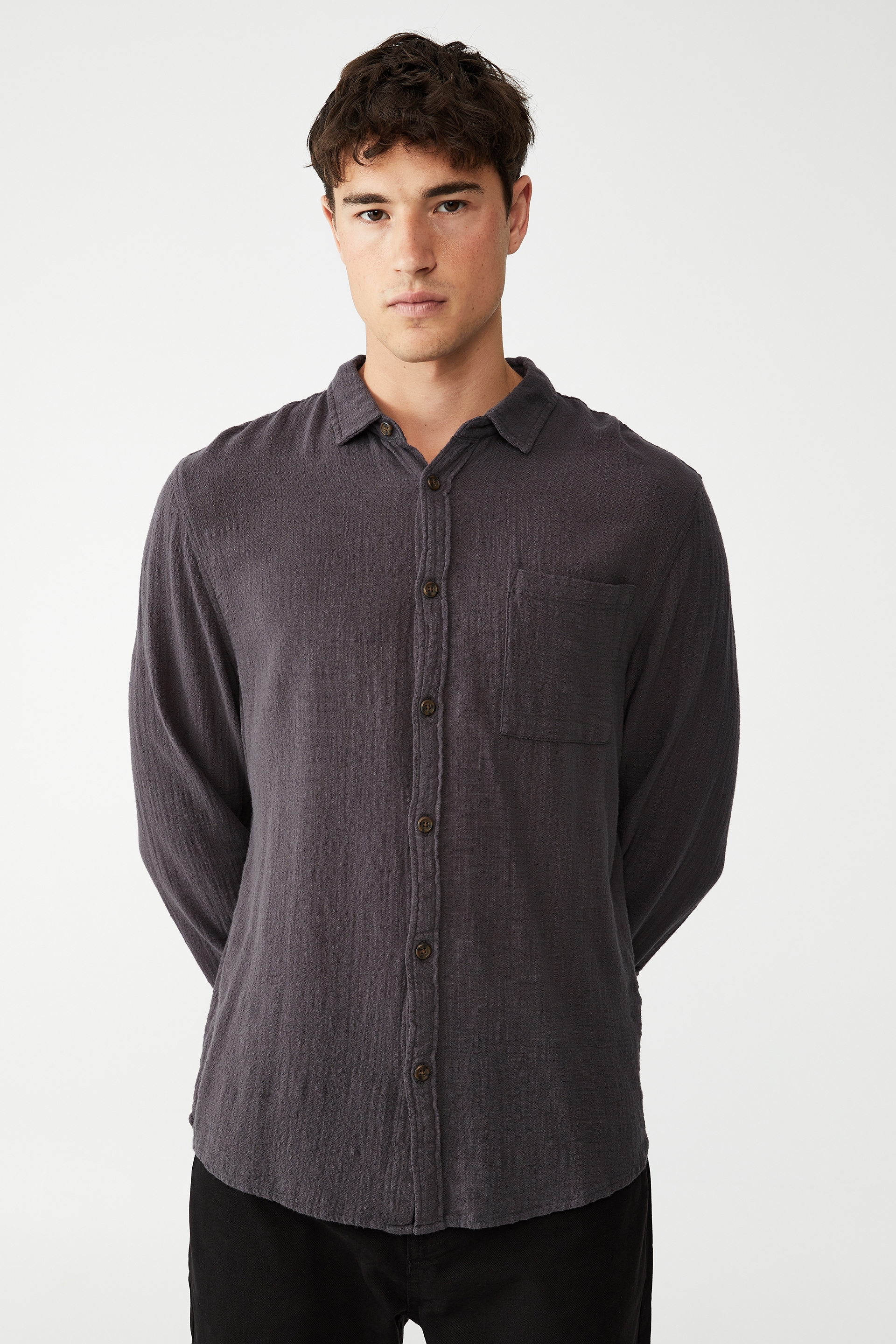 Cotton On Men - Camden Long Sleeve Shirt - Faded slate