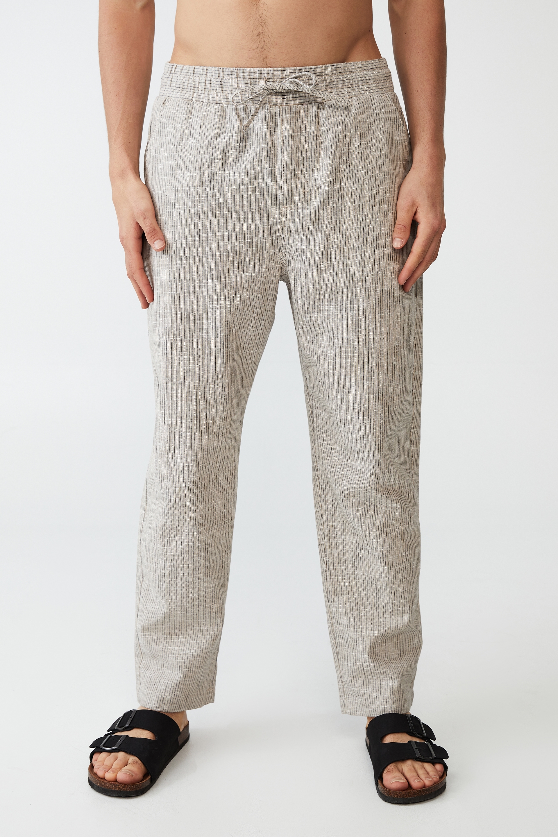 Cotton On Men - East Coast Textured Pant - Natural spaced stripe
