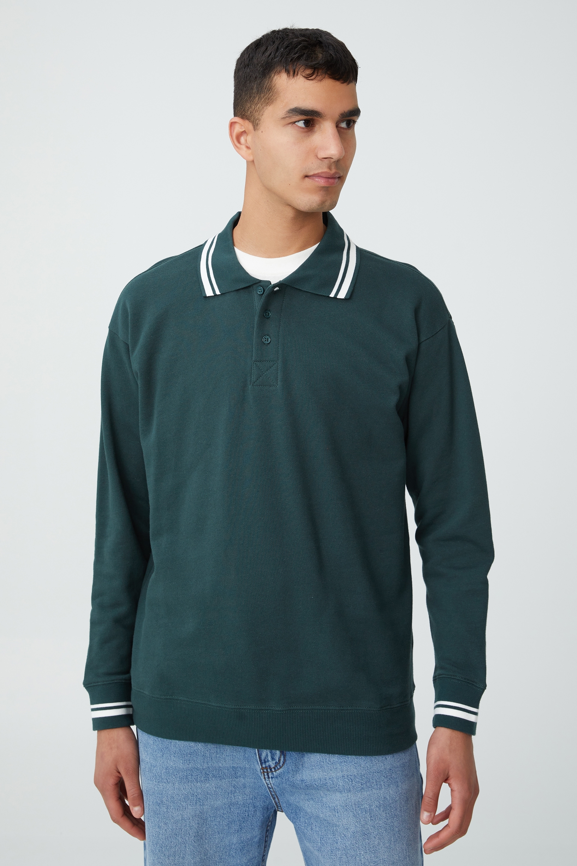 Cotton On Men - Box Fit Rugby Fleece - Pineneedle green