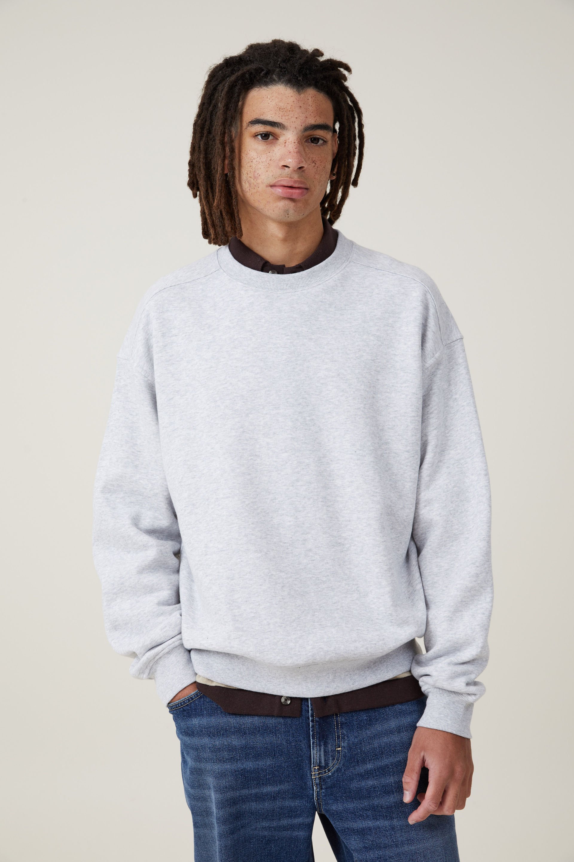 Cotton On Men - Box Fit Crew Sweater - Grey marle