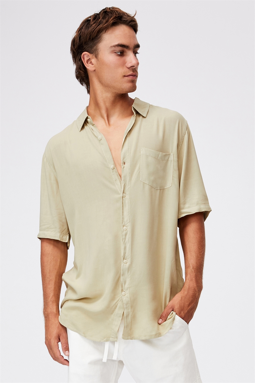 Cotton On Men - Cuban Short Sleeve Shirt - Sage