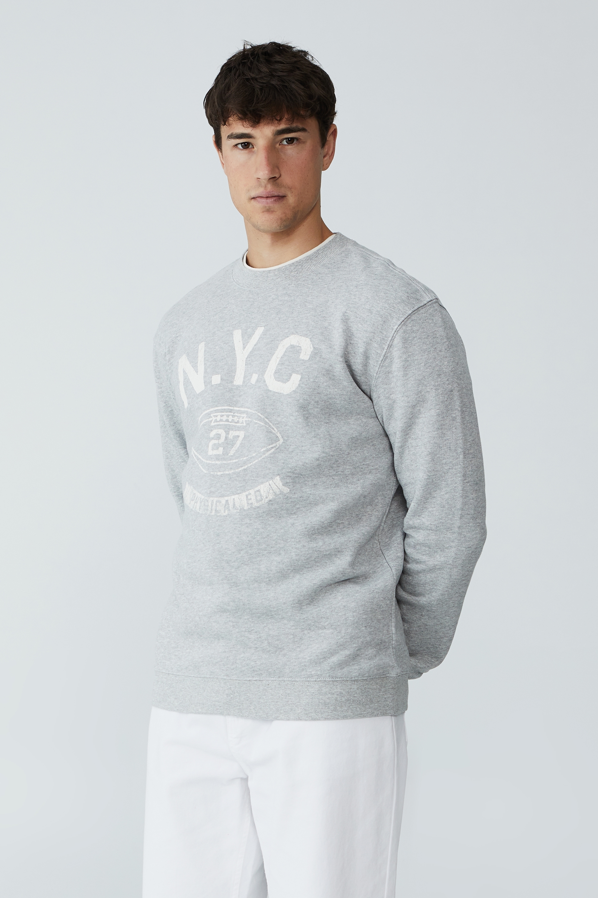 Cotton On Men - Graphic Crew Fleece - Light grey marle/nyc football