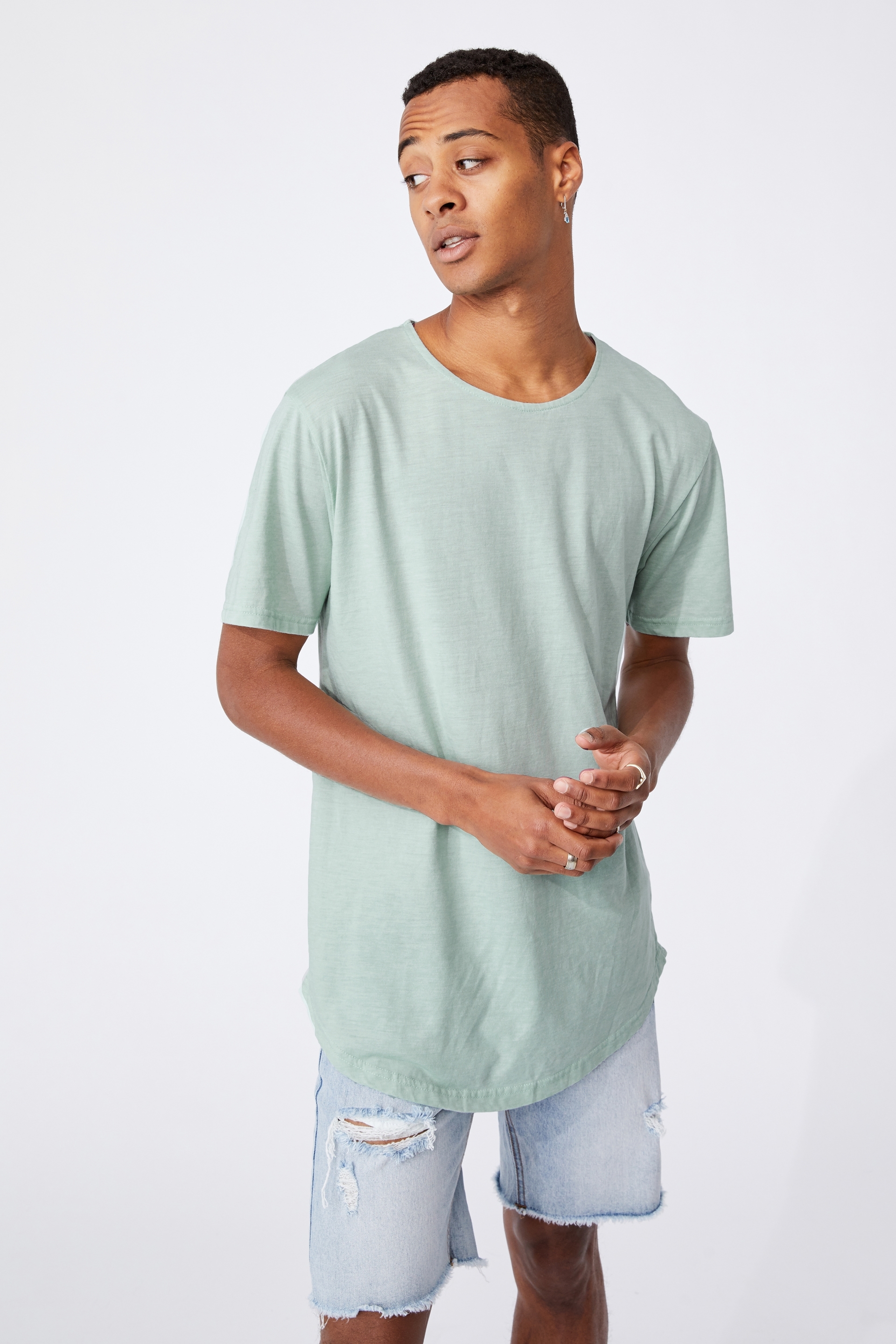 Cotton On Men - Longline Scoop Burnout T-Shirt - Mist blue