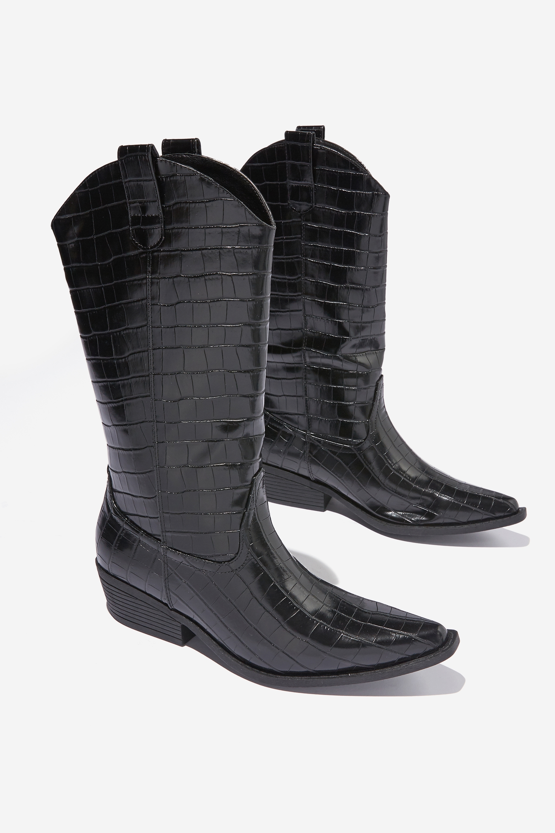 Rubi - Devon Tall Western Boot - Black croc