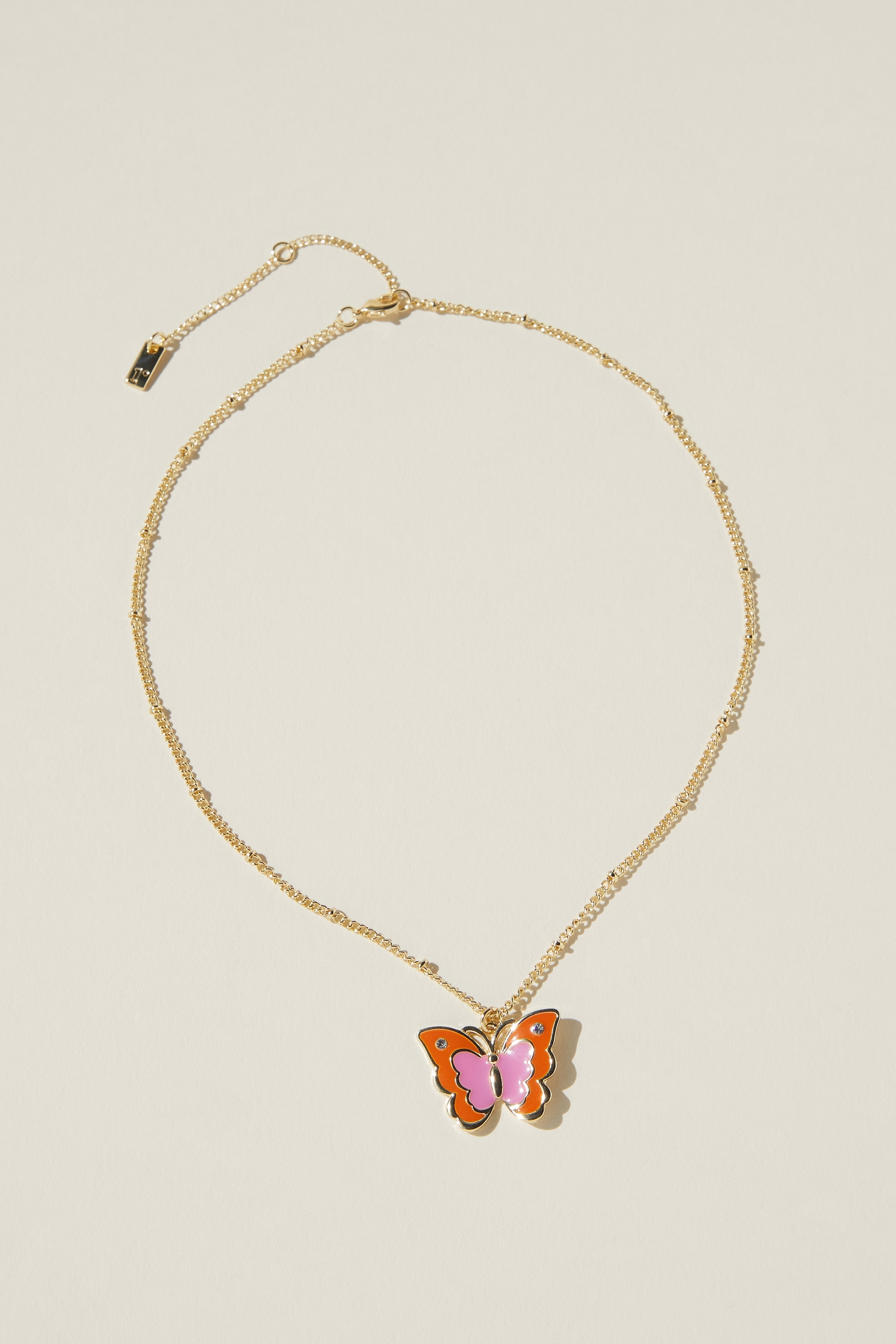 Rubi - Pendant Necklace - Gold plated pink butterfly