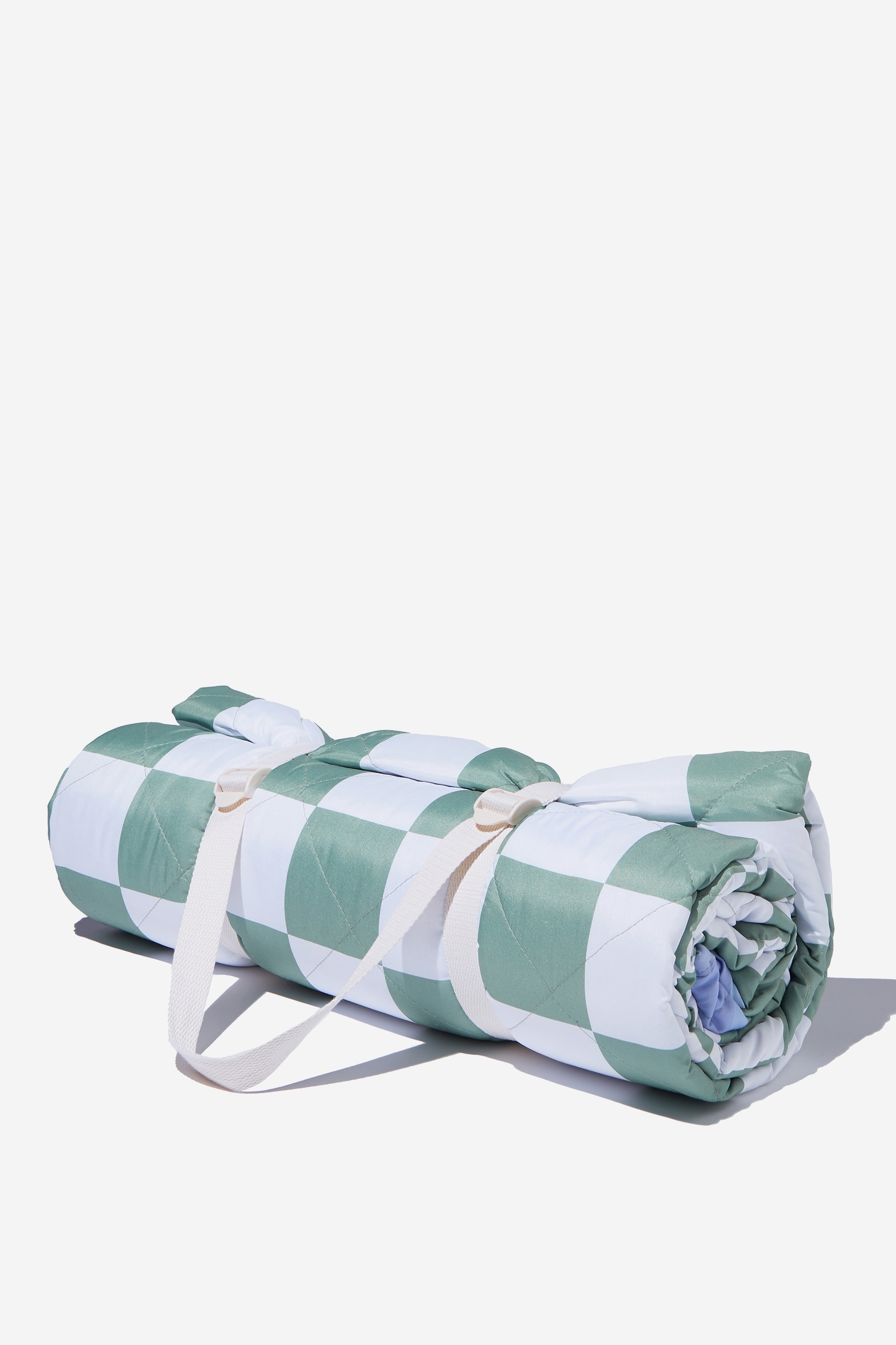 Rubi - Quilted Picnic Blanket - Dusty mint checkerboard