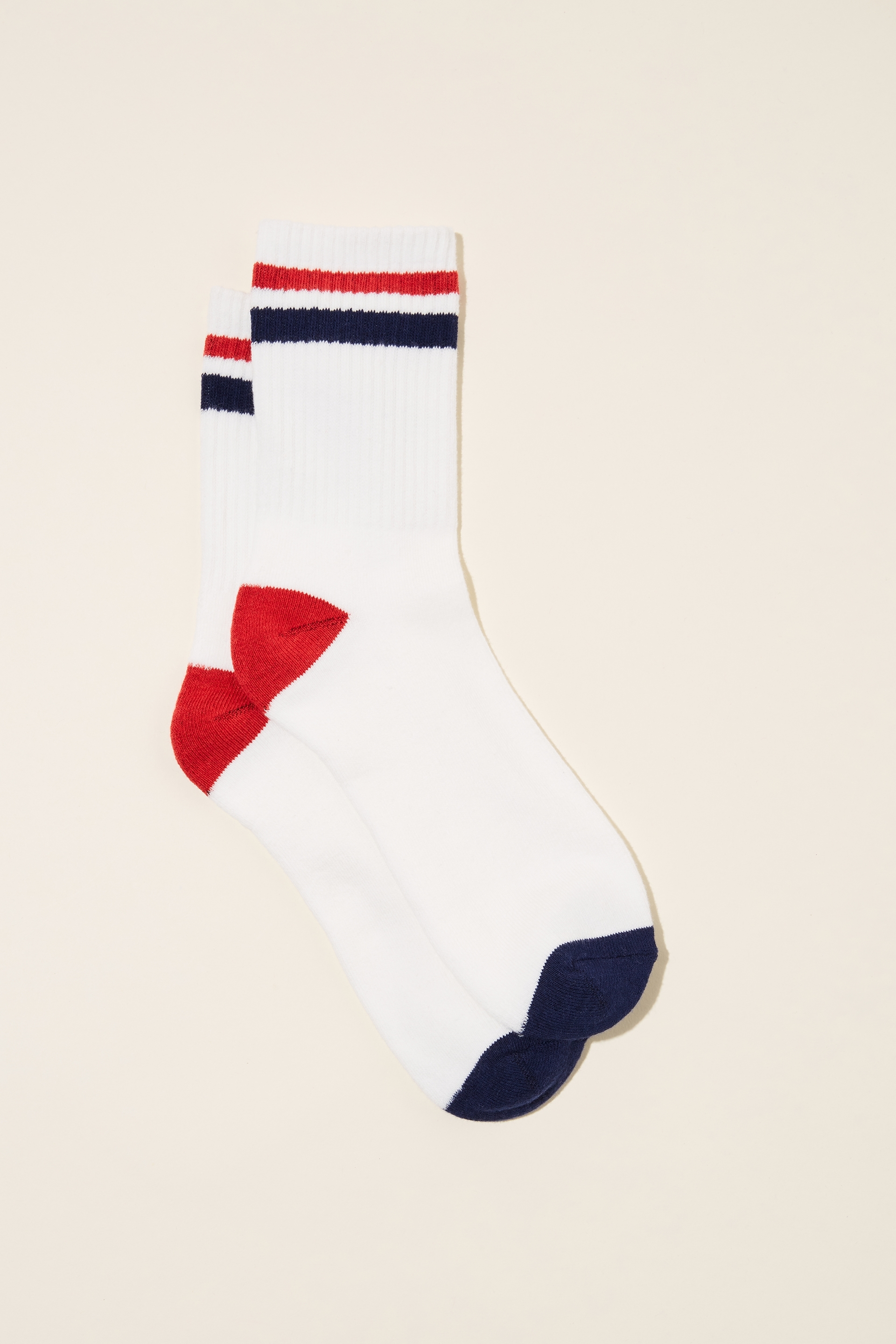 Rubi - Club House Crew Sock - White/red and blue stripe