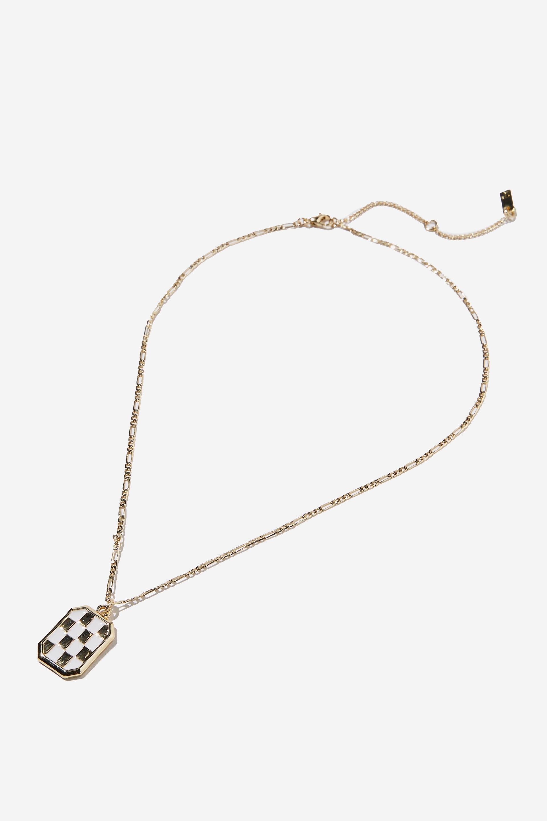 Rubi - Premium Pendant Necklace - Gold plated white checkerboard