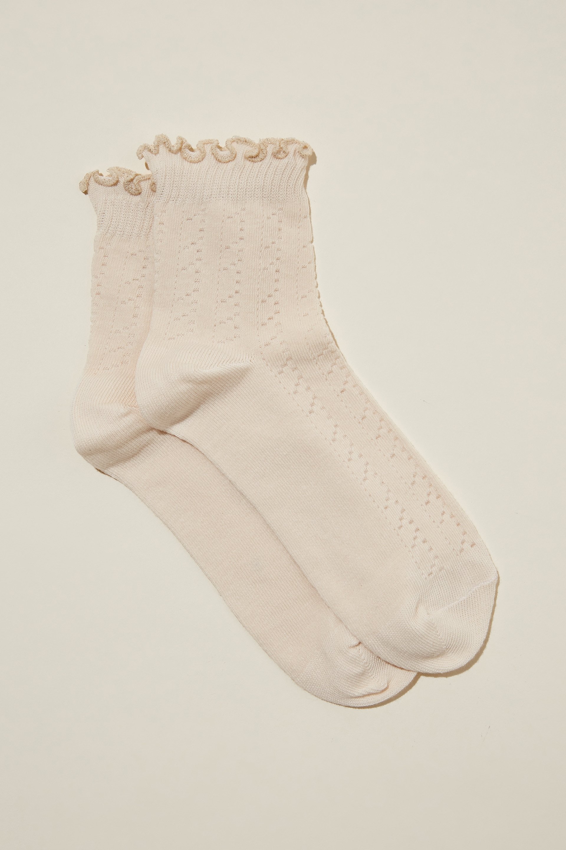 Pointelle Frill Ribbed Quarter Crew Sock