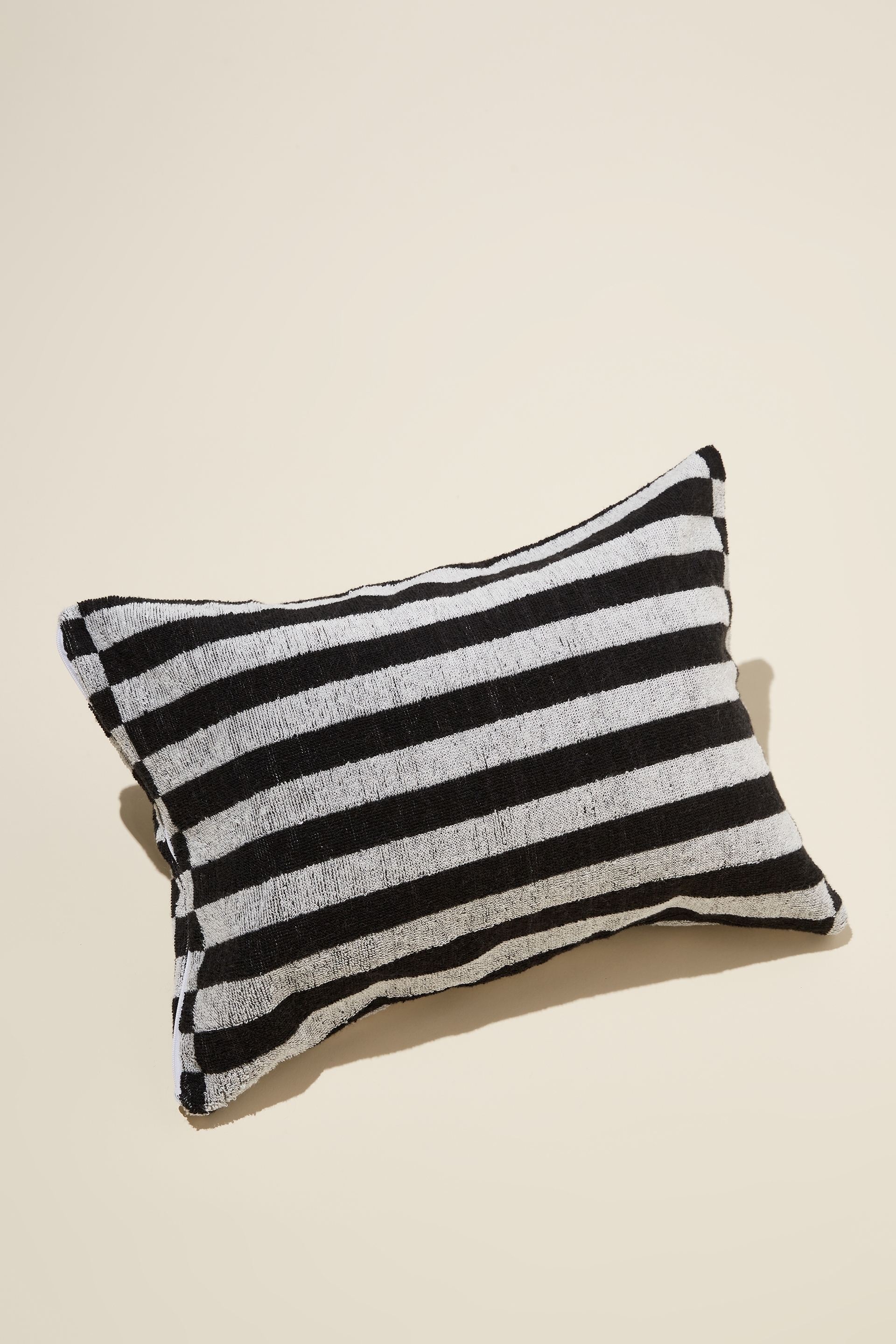 Rubi - Cotton Beach Pillow - Black white cut up stripe
