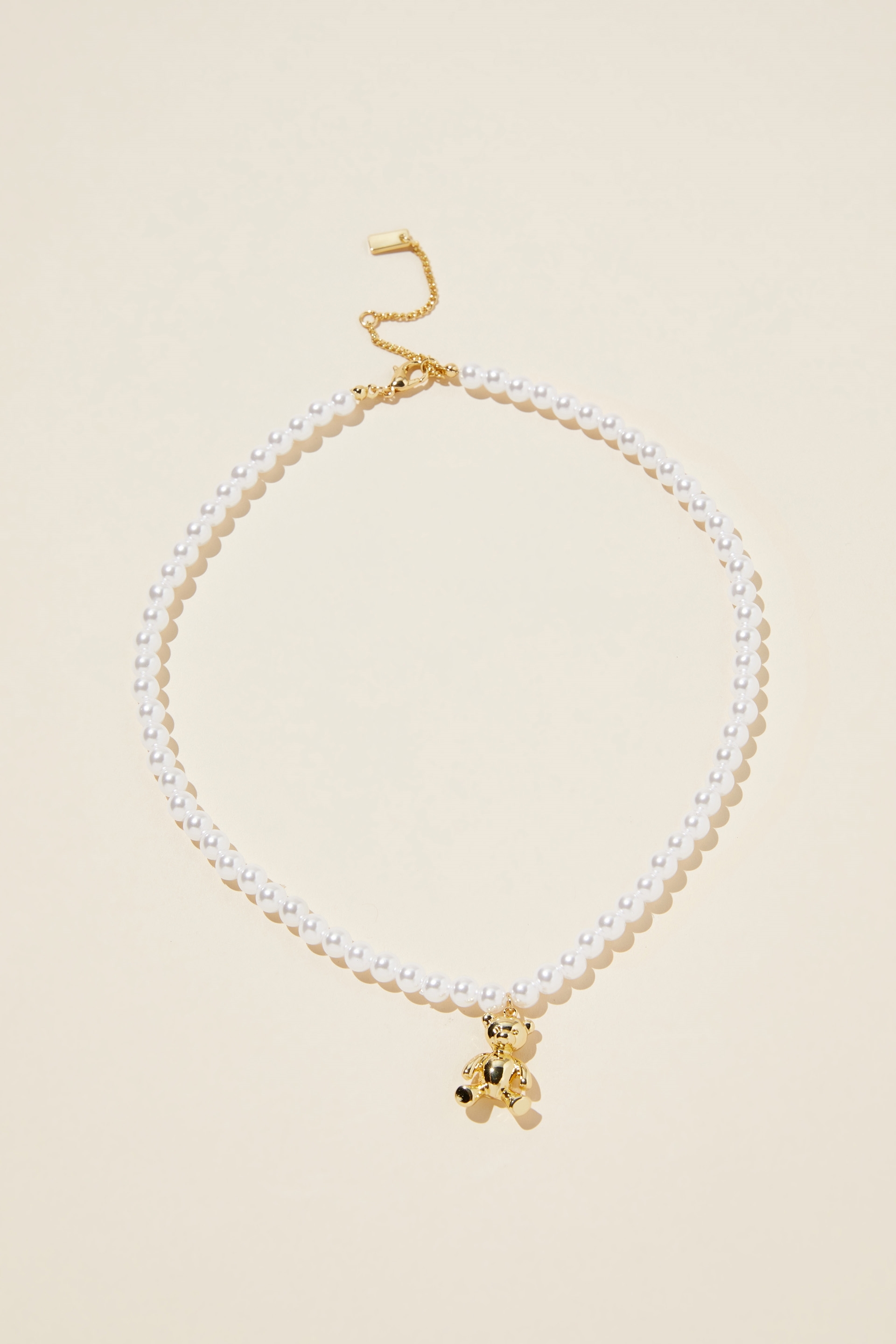 Rubi - Beaded Pendant Necklace - Gold plated pearl teddy bear