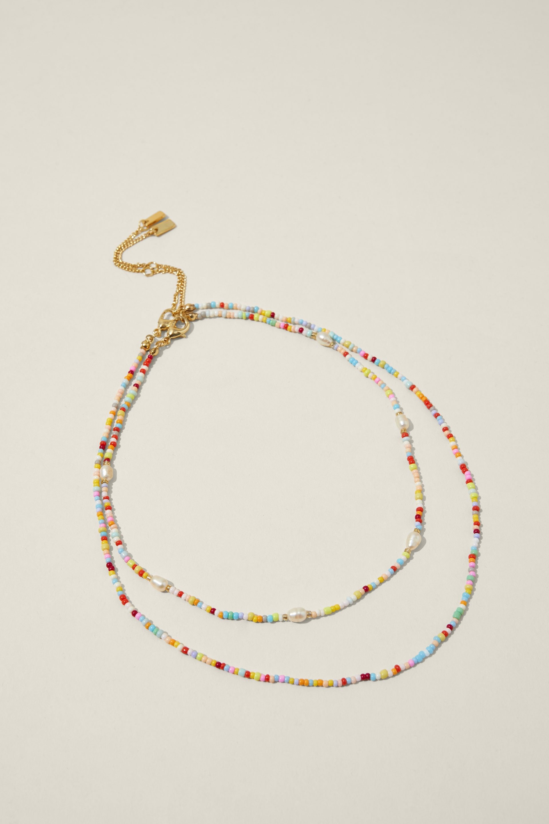 Rubi - 2Pk Beaded Necklace - Gold plated pastel pearl