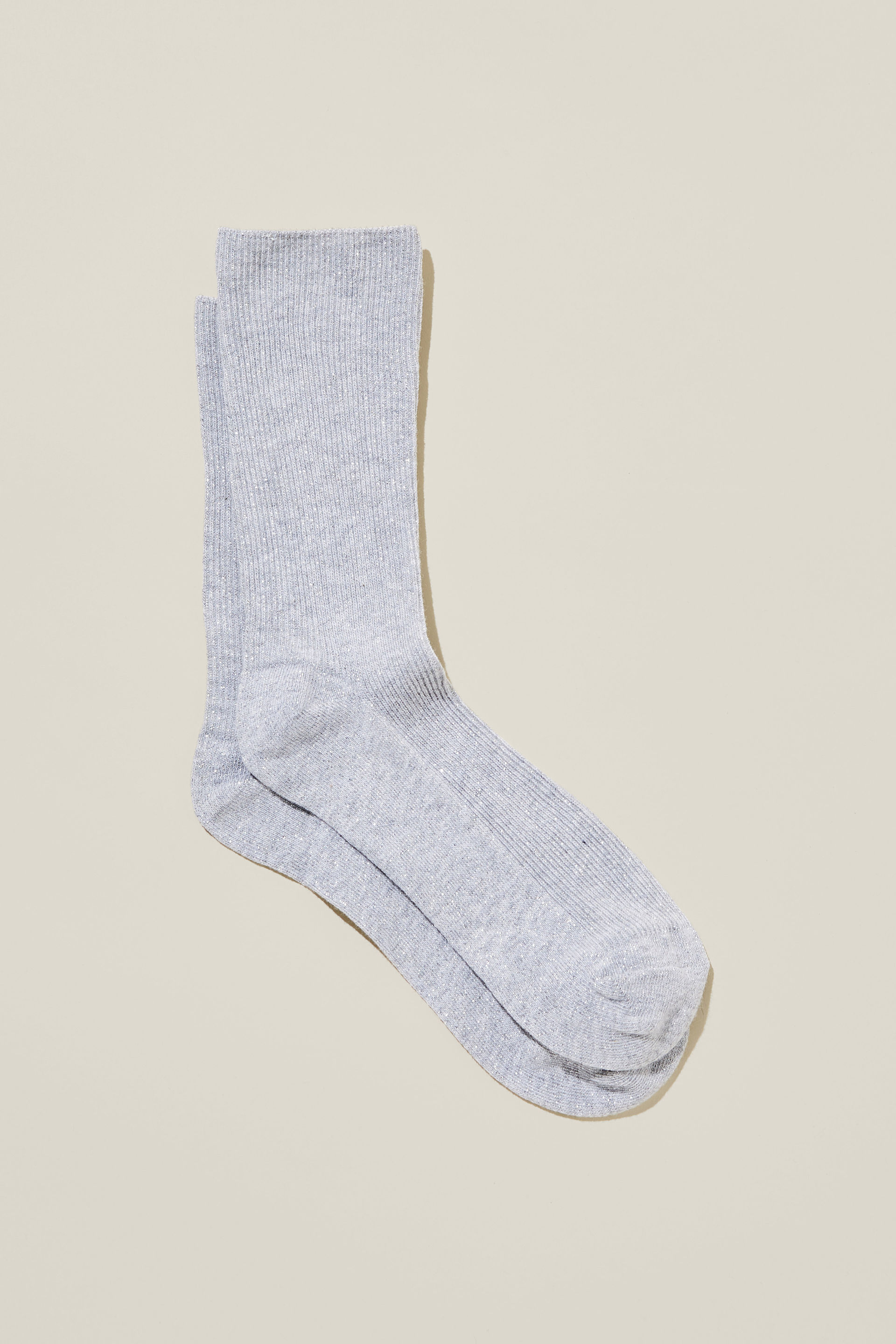 Rubi - Lurex Fine Ribbed Sock - Grey marle
