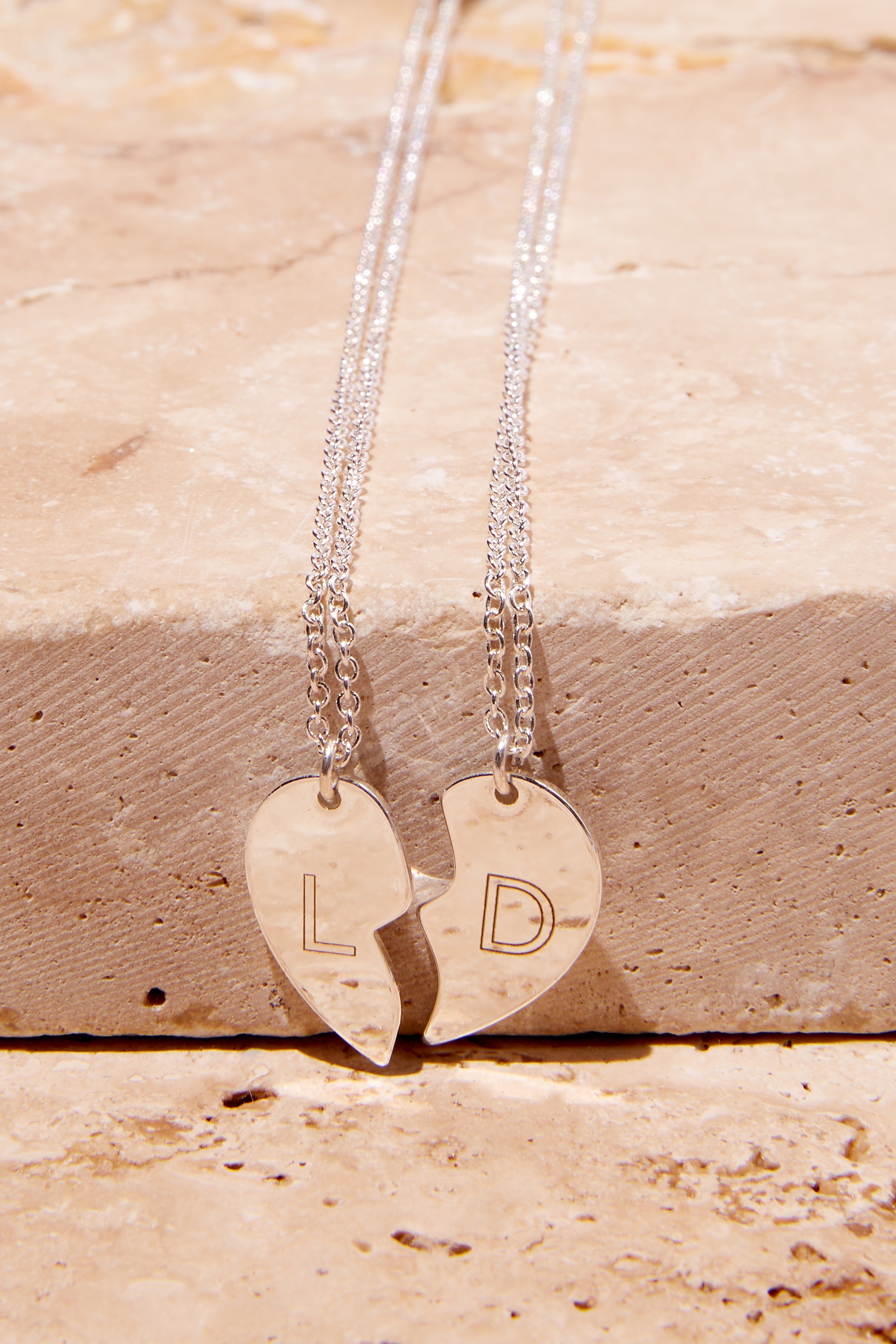 Rubi - Personalised 2Pk Premium Pendant Necklace - Sterling silver bestfriends heart